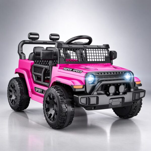 EVOKEDEN 12V Remote Control Ride On Toys for Kids, Electric Toddler Car with Spring Suspension, LED Lights & Music, Pink
