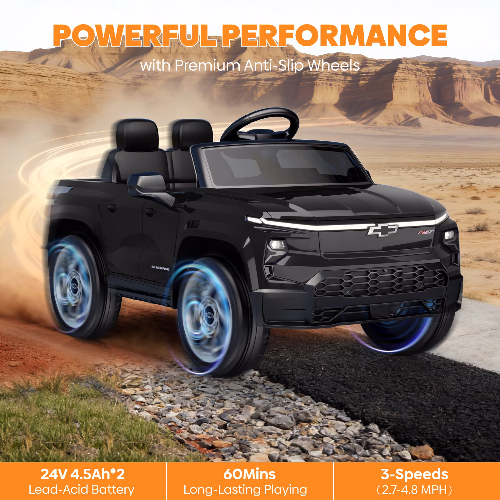 EVOKEDEN 24V Licensed Chevrolet Silverado Electric Car for Kids, Ride on Toys for Toddlers, Black - Image 3