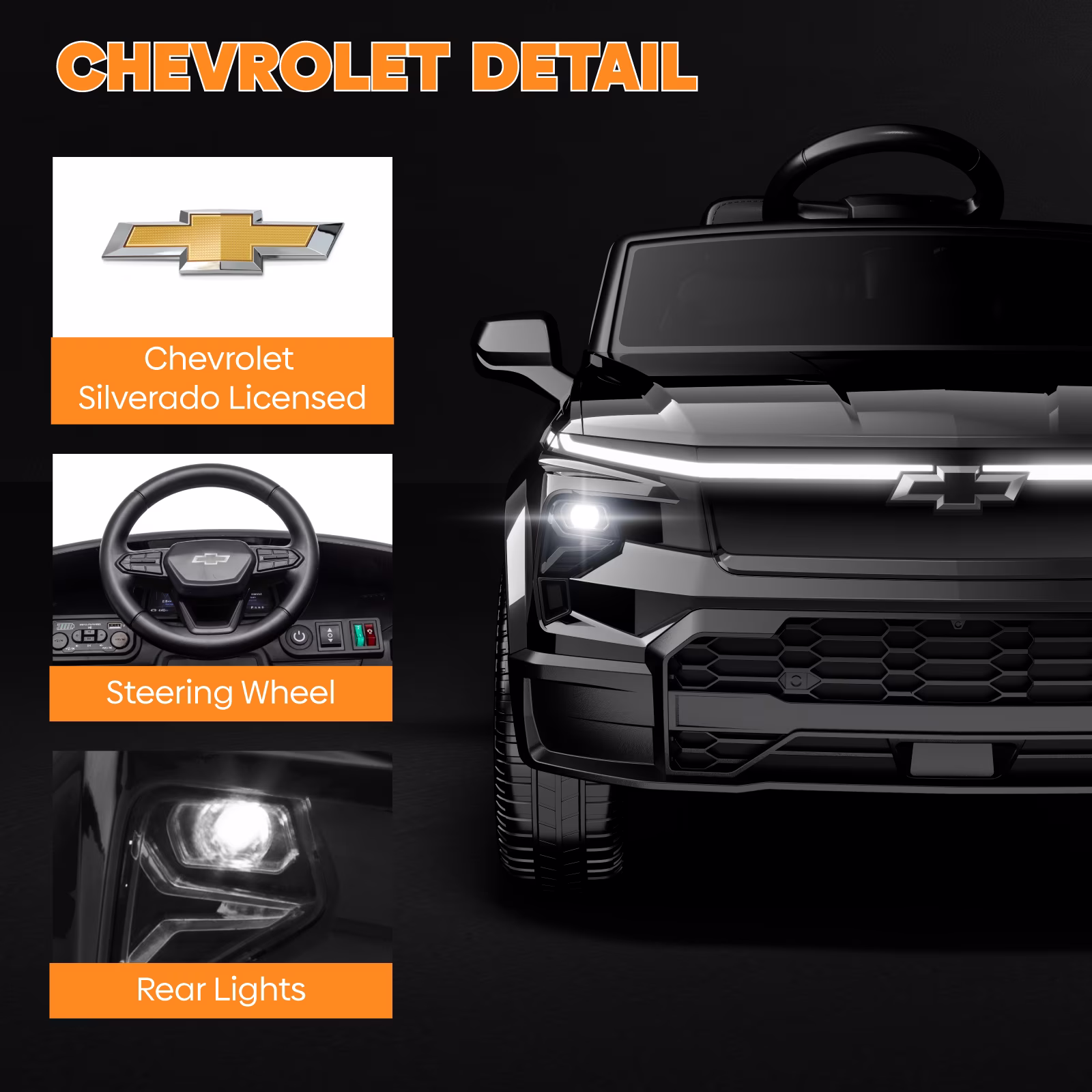 EVOKEDEN 24V Licensed Chevrolet Silverado Electric Car for Kids, Ride on Toys for Toddlers, Black - Image 4