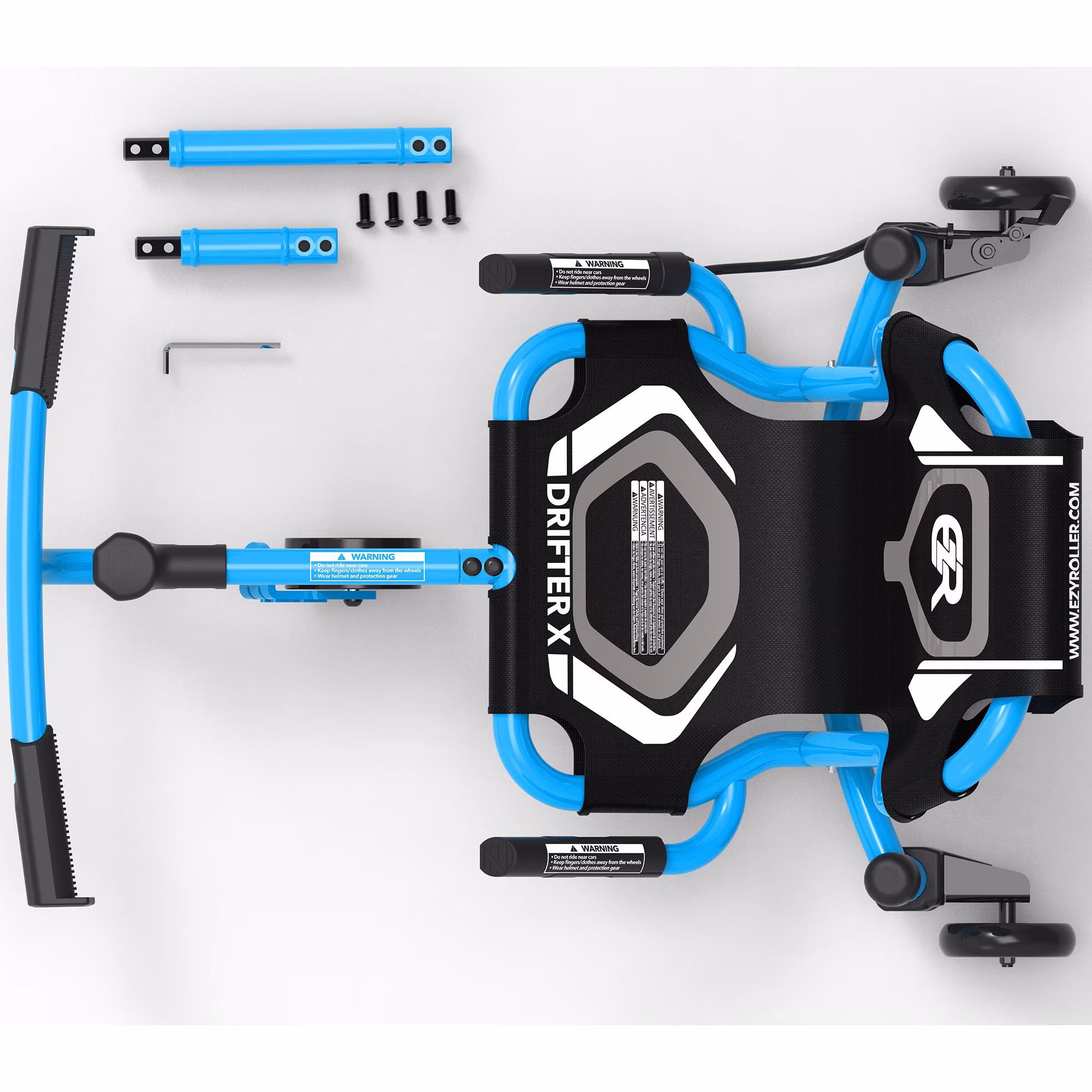 EzyRoller: Drifter X - Blue - Ride-On Scooter, Cambering Motion, Pedal Free Cart, Hand Brakes, Extendable Frame, 154lb Capacity, Adults & Kids Ages 6+ - Image 4