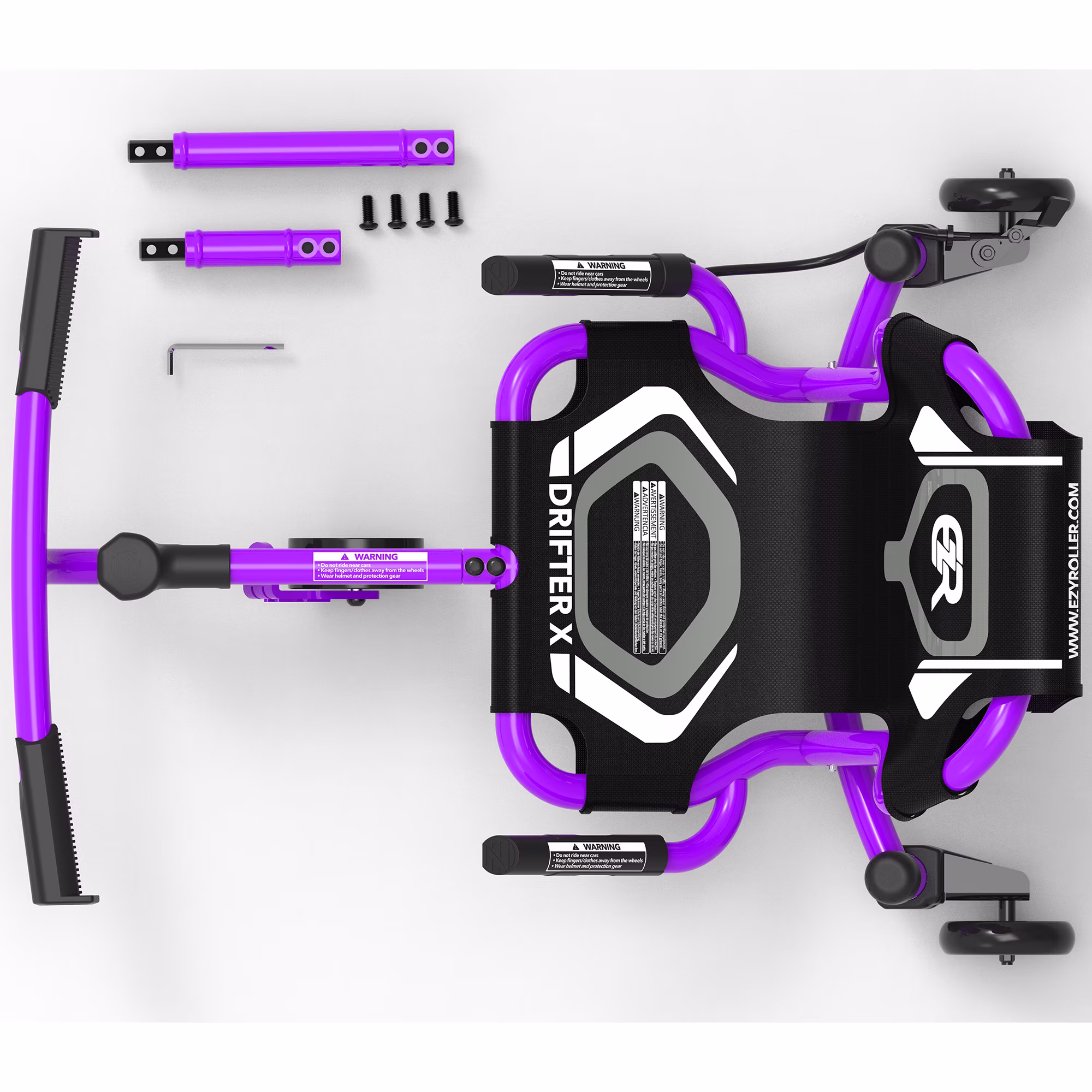 EzyRoller: Drifter X - Purple - Ride-On Scooter, Cambering Motion, Pedal Free Cart, Hand Brakes, Extendable Frame, 154lb Capacity, Adults-Kids Ages 6+ - Image 3