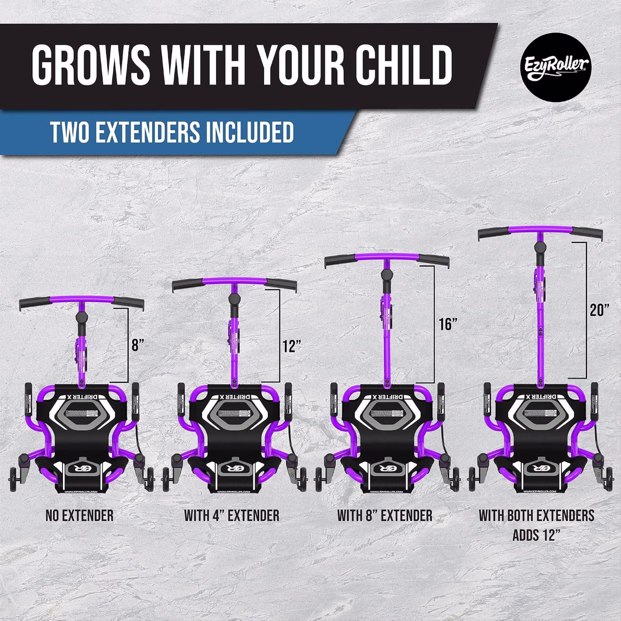 EzyRoller: Drifter X - Purple - Ride-On Scooter, Cambering Motion, Pedal Free Cart, Hand Brakes, Extendable Frame, 154lb Capacity, Adults-Kids Ages 6+ - Image 5