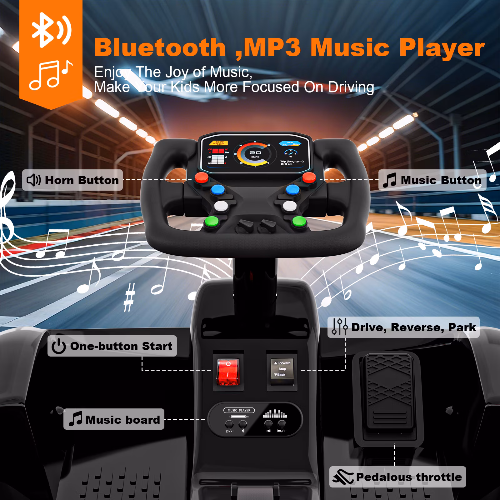 F1 Kids Ride on Toys, 12V Ride on Toys for Toddlers, Electric Car with Remote Control, Bluetooth Music Player - Image 2