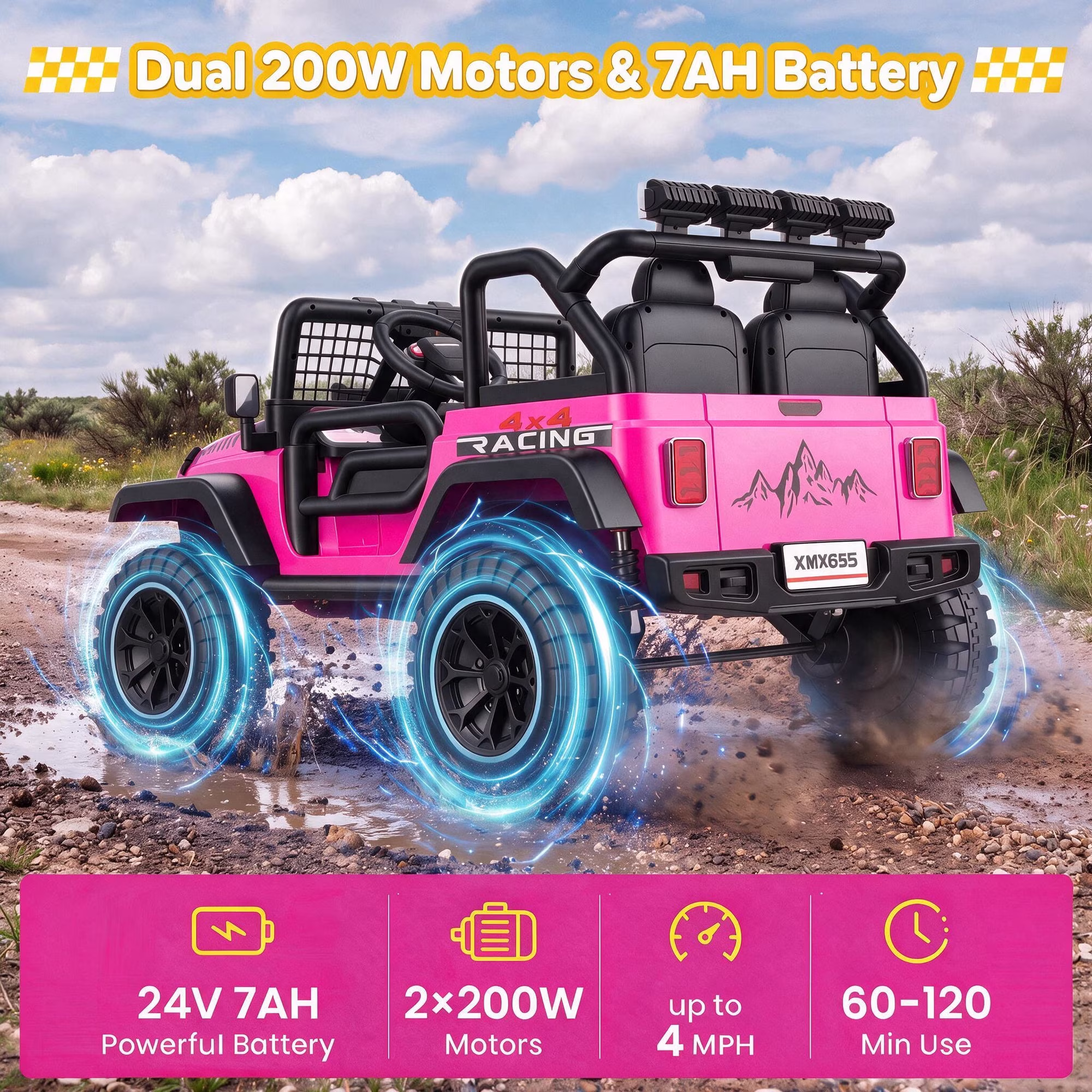 Farmdex 24 Volt 2 Seater Electric Truck Car for Kids, 400W Ride on Cars with Remote Control, Color Led Lights, Bluetooth Music, Spring Suspension,Powered Ride On Toys Gift for Boys & Girls - Image 4
