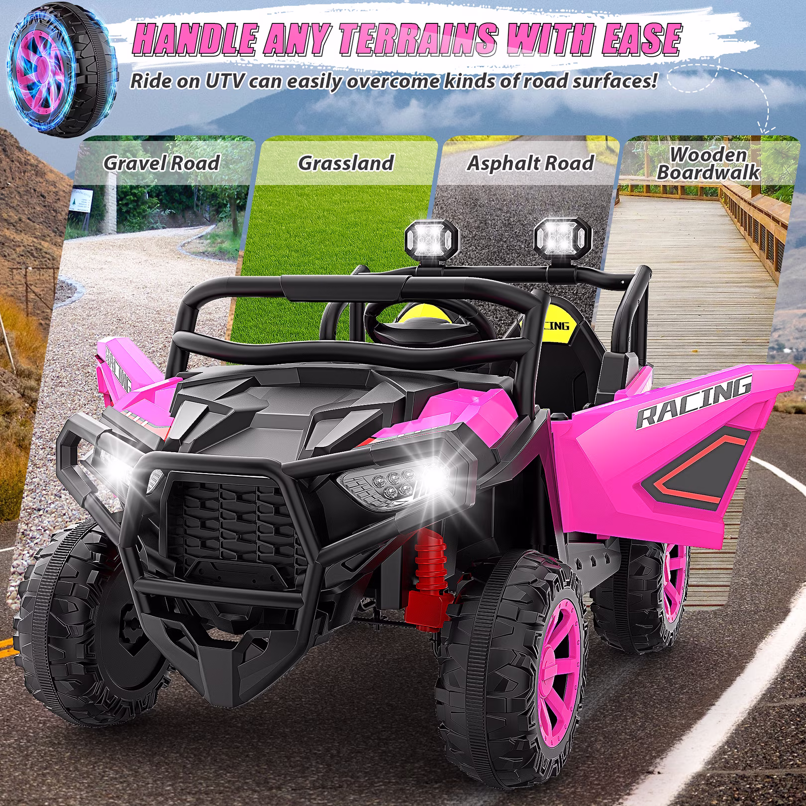 Farmdex 24 Volt 2 Seater Ride on Toys with Remote Control, 400W Powered Ride on Cars 7AH Electric Car w/ Bluetooth, Dashboard, Max Speed 4.4 MPH, Aged 3-8, Spring Suspension, Rose Red - Image 4