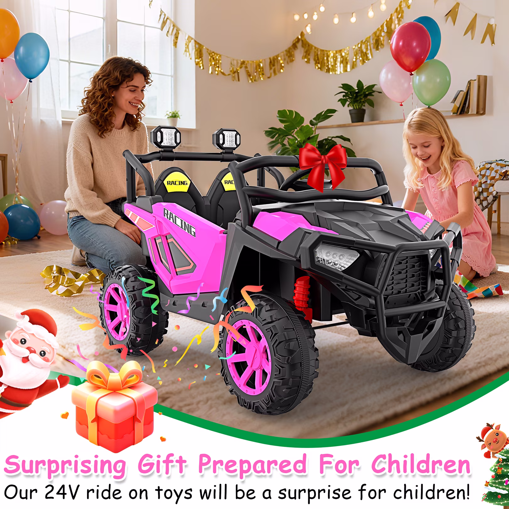 Farmdex 24 Volt 2 Seater Ride on Toys with Remote Control, 400W Powered Ride on Cars 7AH Electric Car w/ Bluetooth, Dashboard, Max Speed 4.4 MPH, Aged 3-8, Spring Suspension, Rose Red - Image 3