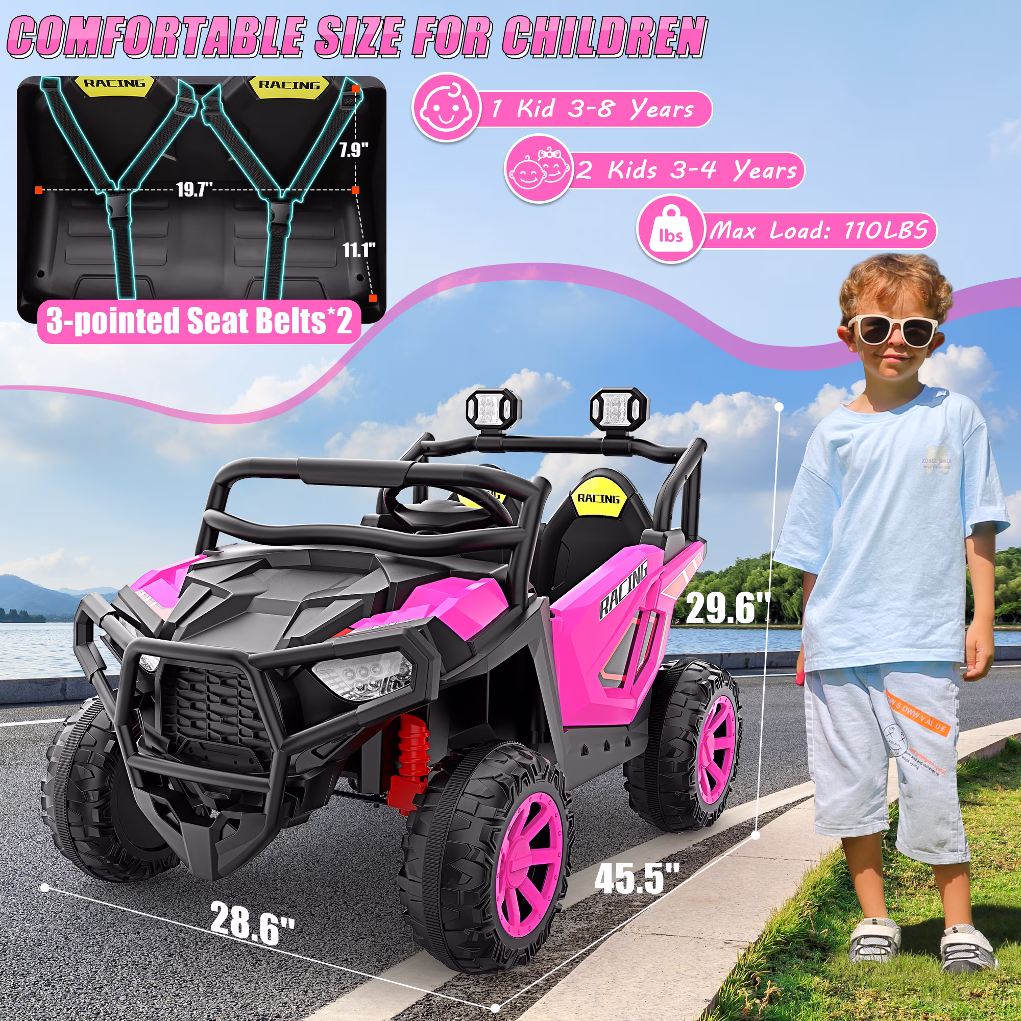Farmdex 24 Volt 2 Seater Ride on Toys with Remote Control, 400W Powered Ride on Cars 7AH Electric Car w/ Bluetooth, Dashboard, Max Speed 4.4 MPH, Aged 3-8, Spring Suspension, Rose Red - Image 5