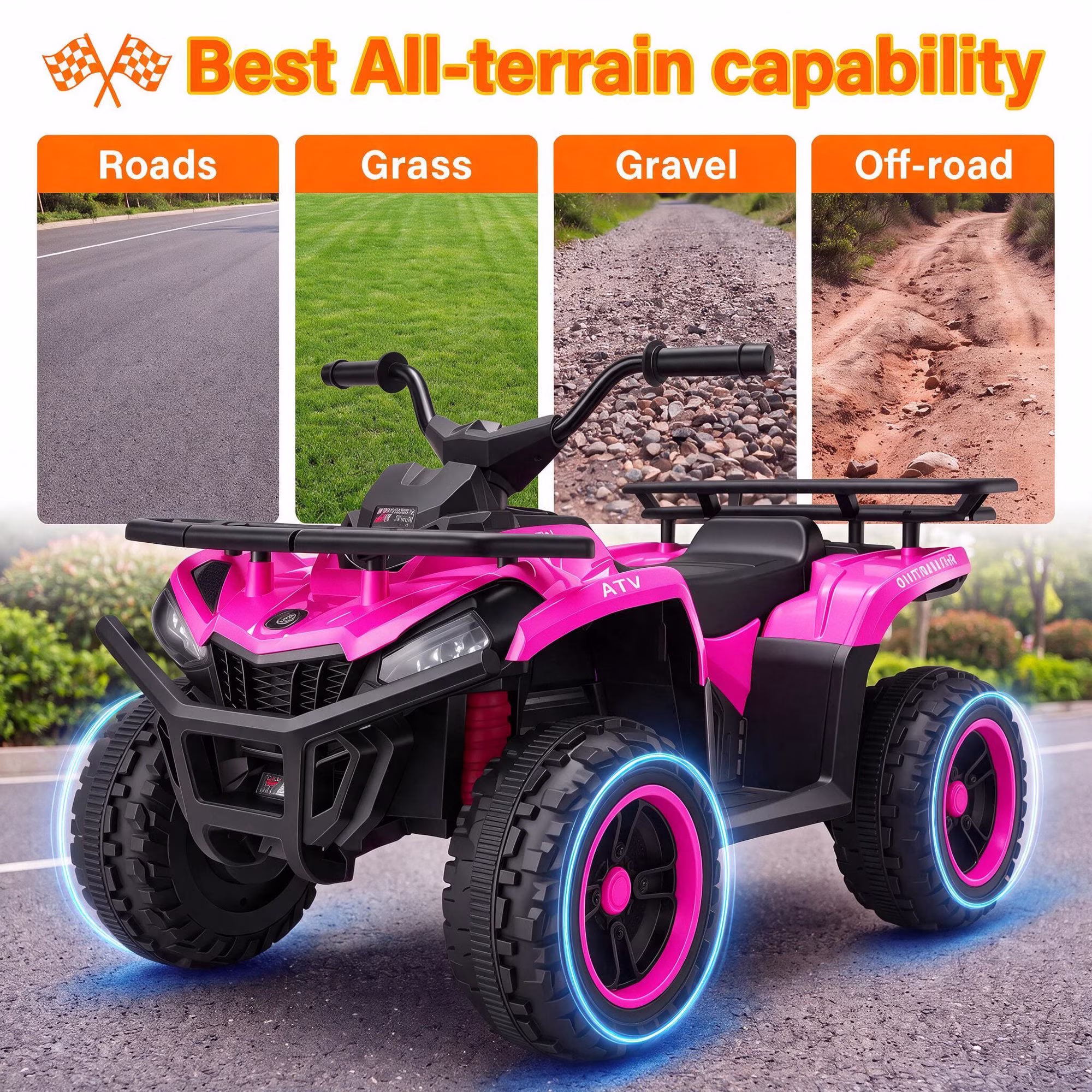 Farmdex 24V Ride on Cars, Four Wheeler Electric Ride on ATV w/ Big Storage Basket, RGB Light Bar, Powered Ride on Toys for Kids 3-6, Max Speed 3.1MPH, Best Gift, Red - Image 2