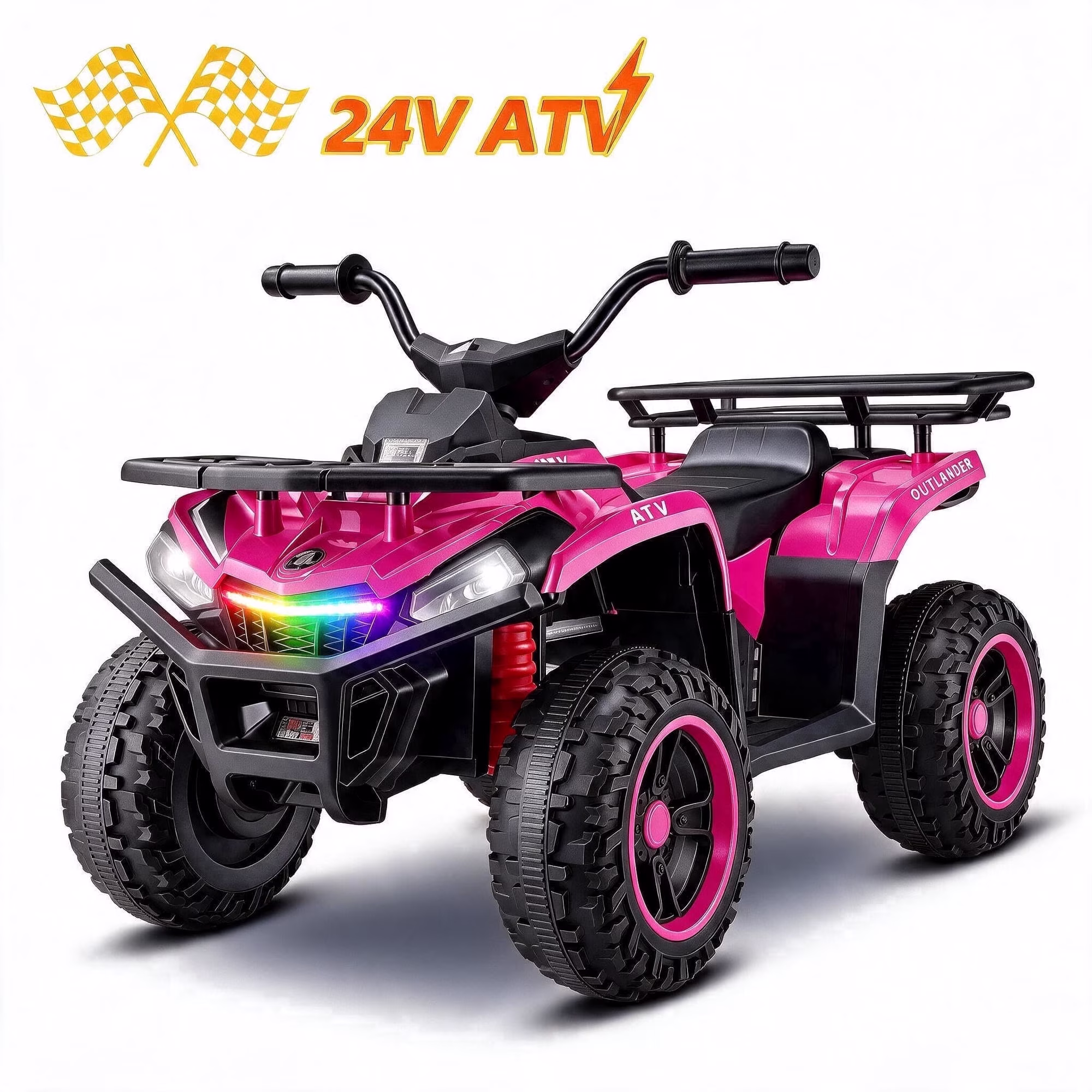 Farmdex 24V Ride on Cars, Four Wheeler Electric Ride on ATV w/ Big Storage Basket, RGB Light Bar, Powered Ride on Toys for Kids 3-6, Max Speed 3.1MPH, Best Gift, Red
