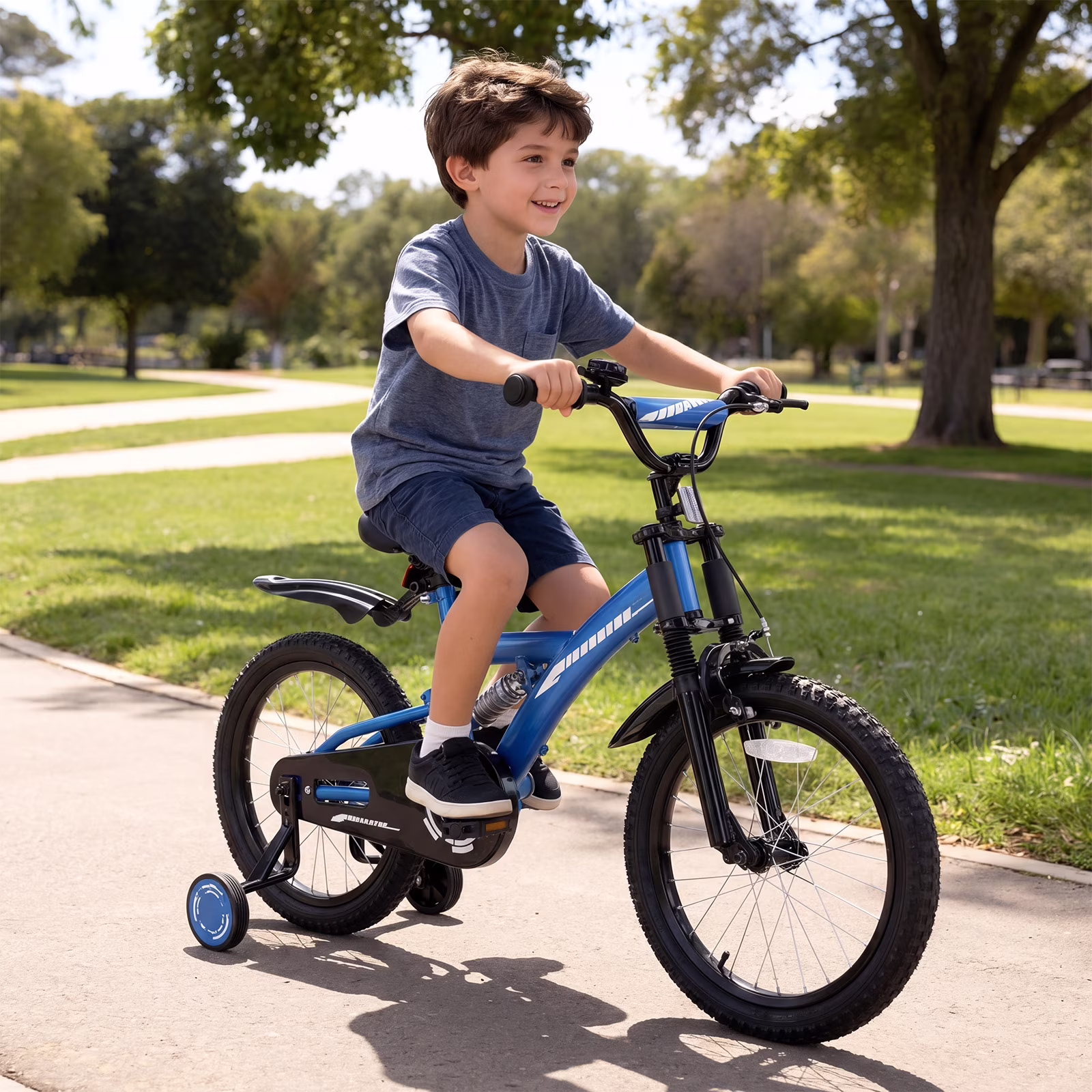 Fenbeli 18 Inch Kids Bike with Training Wheels for Boys Ages 6-9, Blue - Image 2