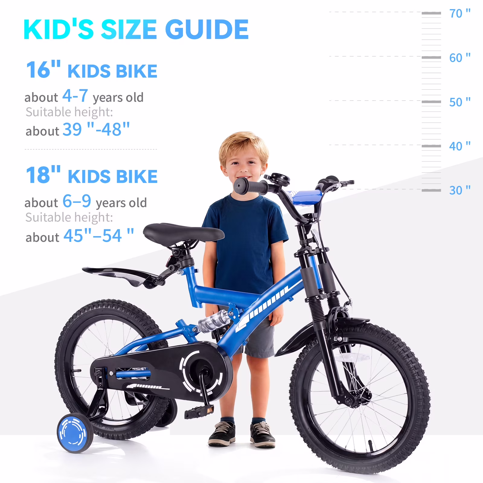 Fenbeli 18 Inch Kids Bike with Training Wheels for Boys Ages 6-9, Blue - Image 3