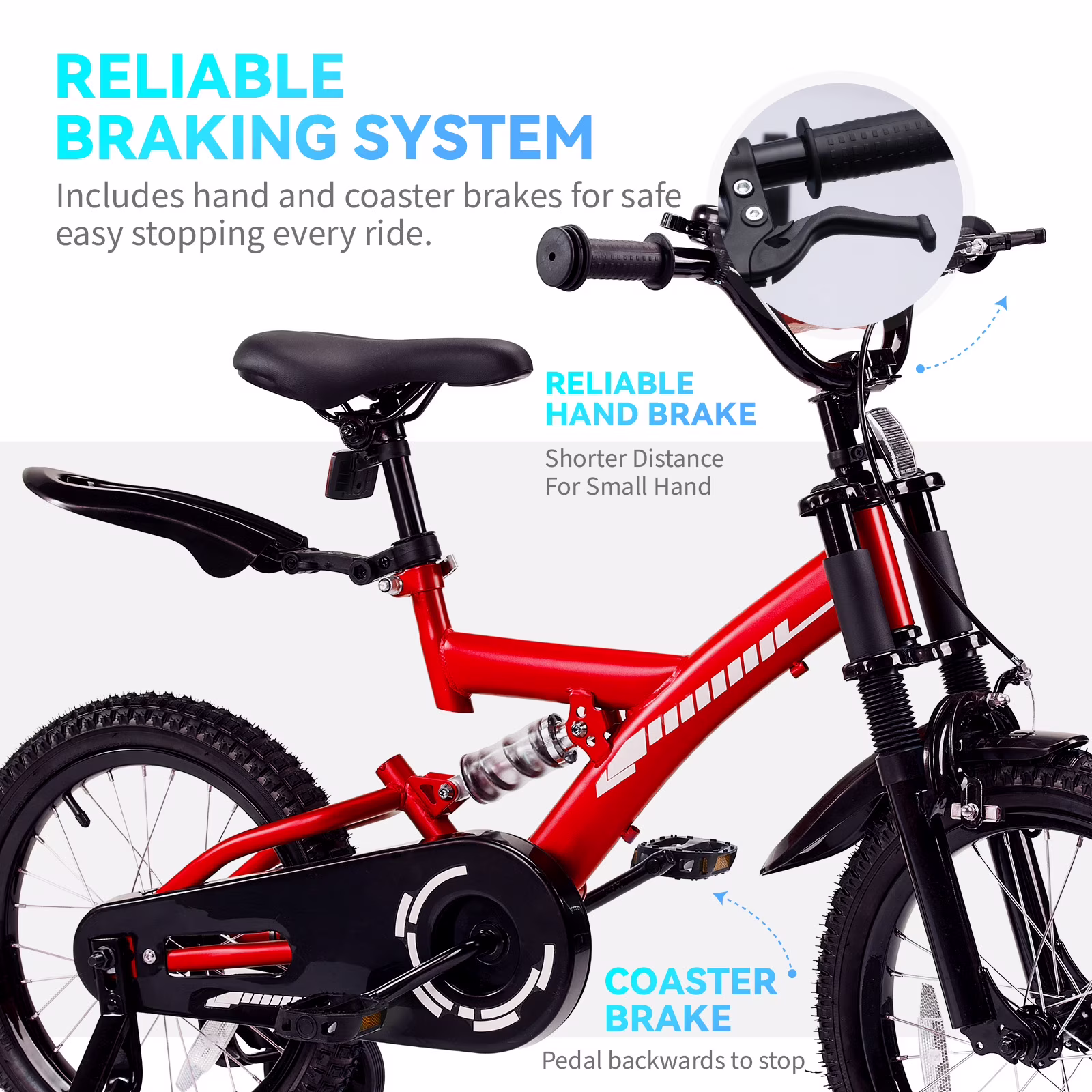 Fenbeli 18 Inch Kids Bike with Training Wheels for Girls Boys Ages 6-9, Red - Image 5
