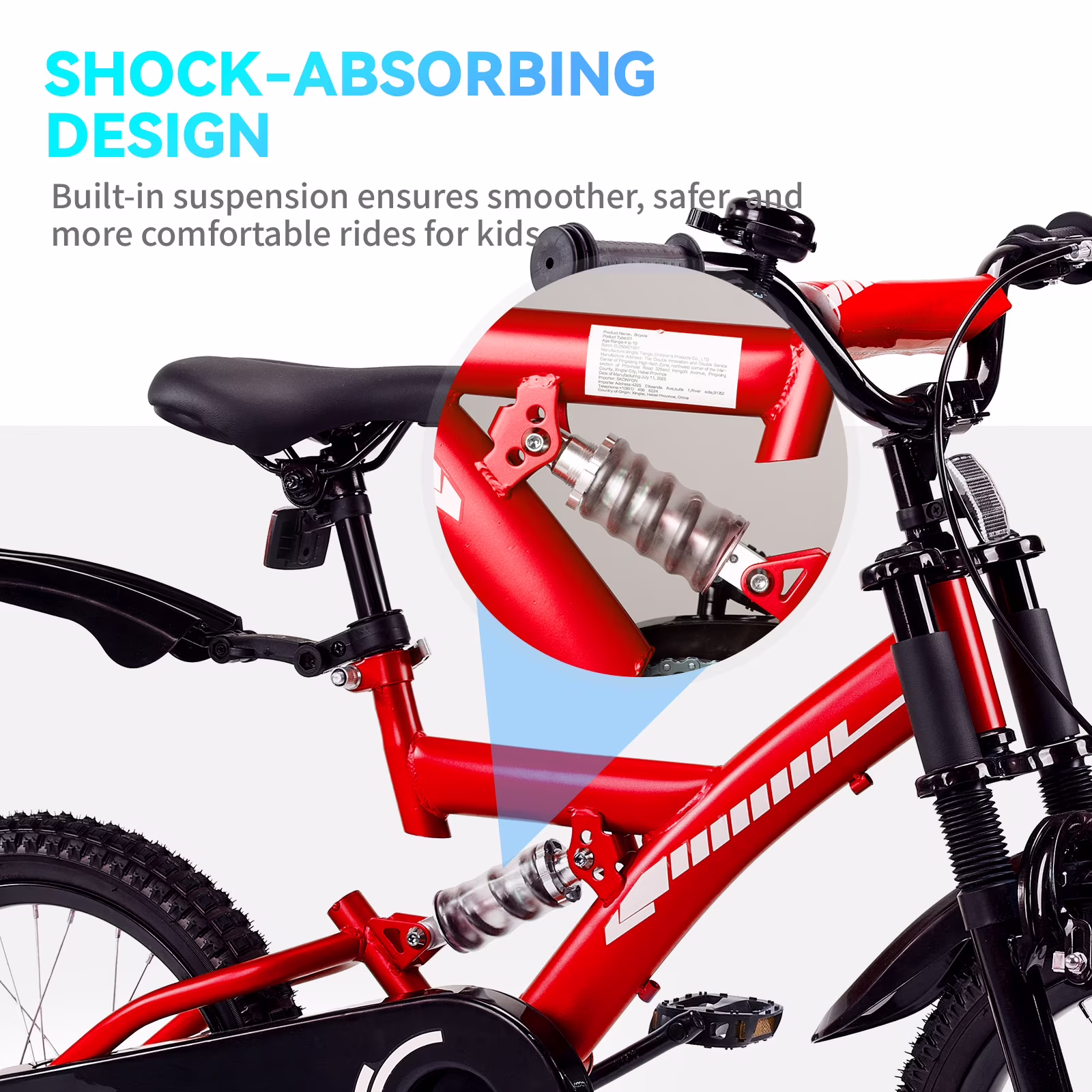 Fenbeli 18 Inch Kids Bike with Training Wheels for Girls Boys Ages 6-9, Red - Image 2