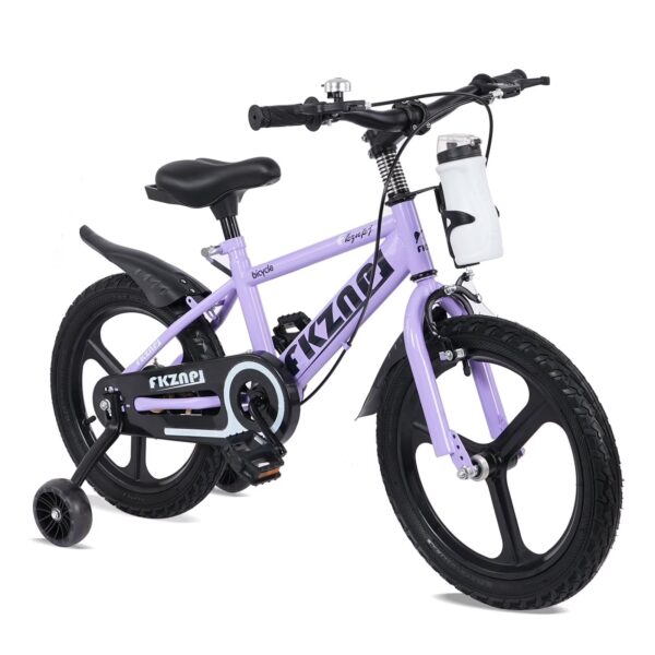 FKZNPJ Kids Bike 16 Inch Purple – High Carbon Steel Frame, Magnesium Alloy Wheels, Training Wheels with Night Glow, Adjustable Seat, Water Bottle – Girls & Boys Bicycle Ages 3-9, Toddler Bike