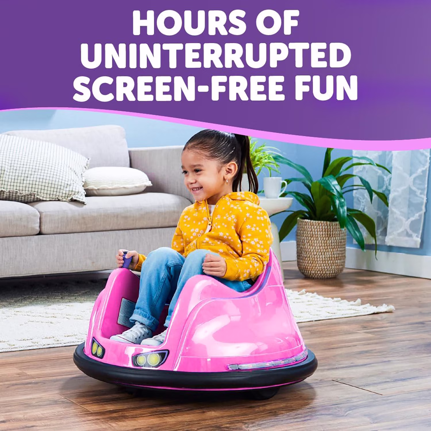 Flybar 6V Bumper Car for Toddlers Pink, Electric Ride on Toy for Kids Ages 1.5-4 with LED Lights & Safety Belt, 360 Degree Spin, Max Weight of 66 lbs - Image 2