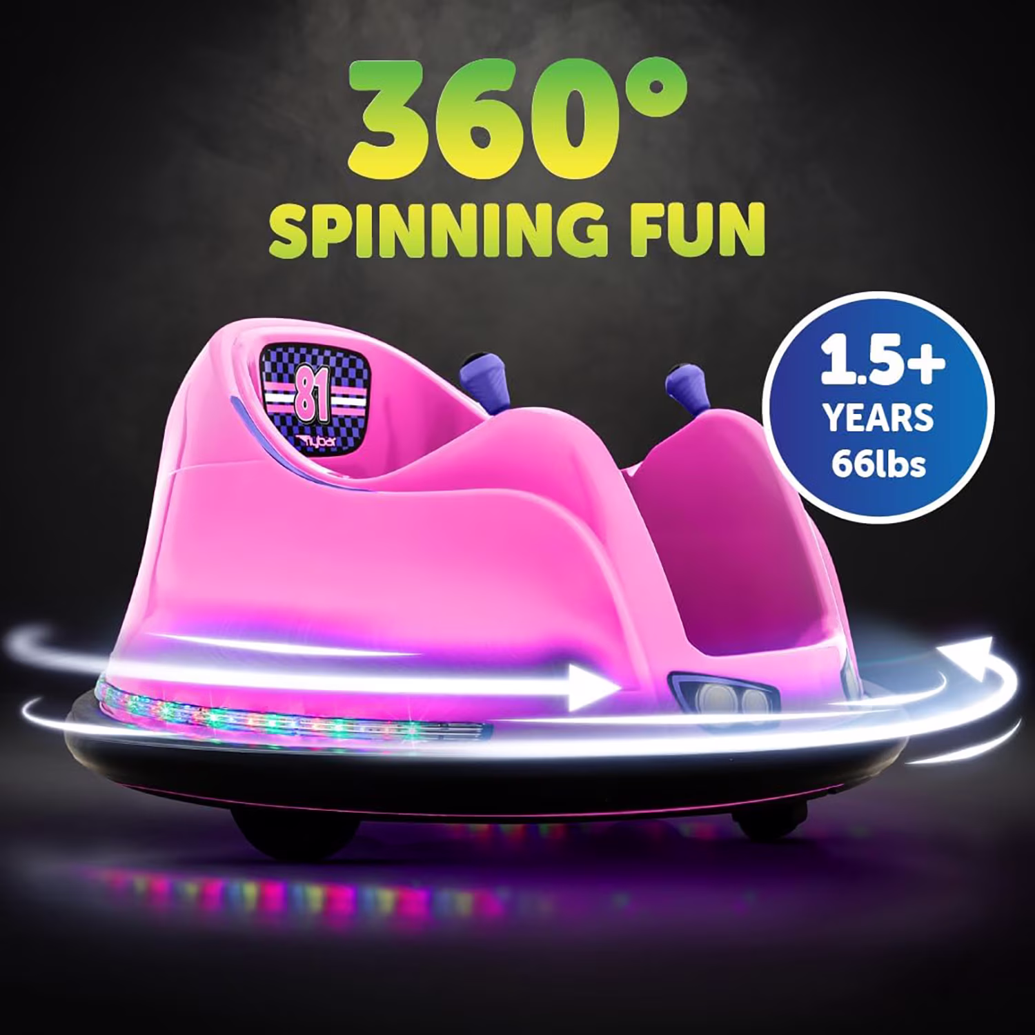 Flybar 6V Bumper Car for Toddlers Pink, Electric Ride on Toy for Kids Ages 1.5-4 with LED Lights & Safety Belt, 360 Degree Spin, Max Weight of 66 lbs - Image 3