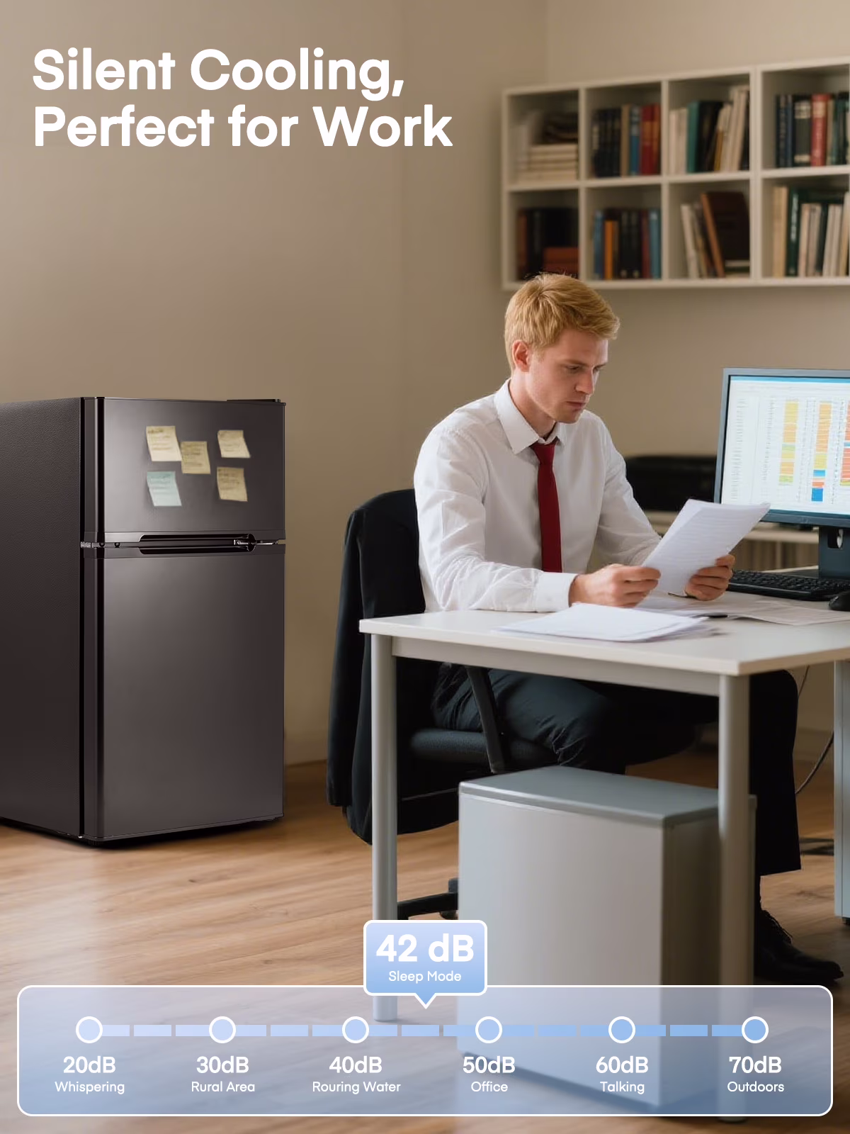 Double Doors Mini Fridge with Top Freezer, Small Fridge with Temperature Control and Ice Tray, 3.1 Cu.ft - Image 3