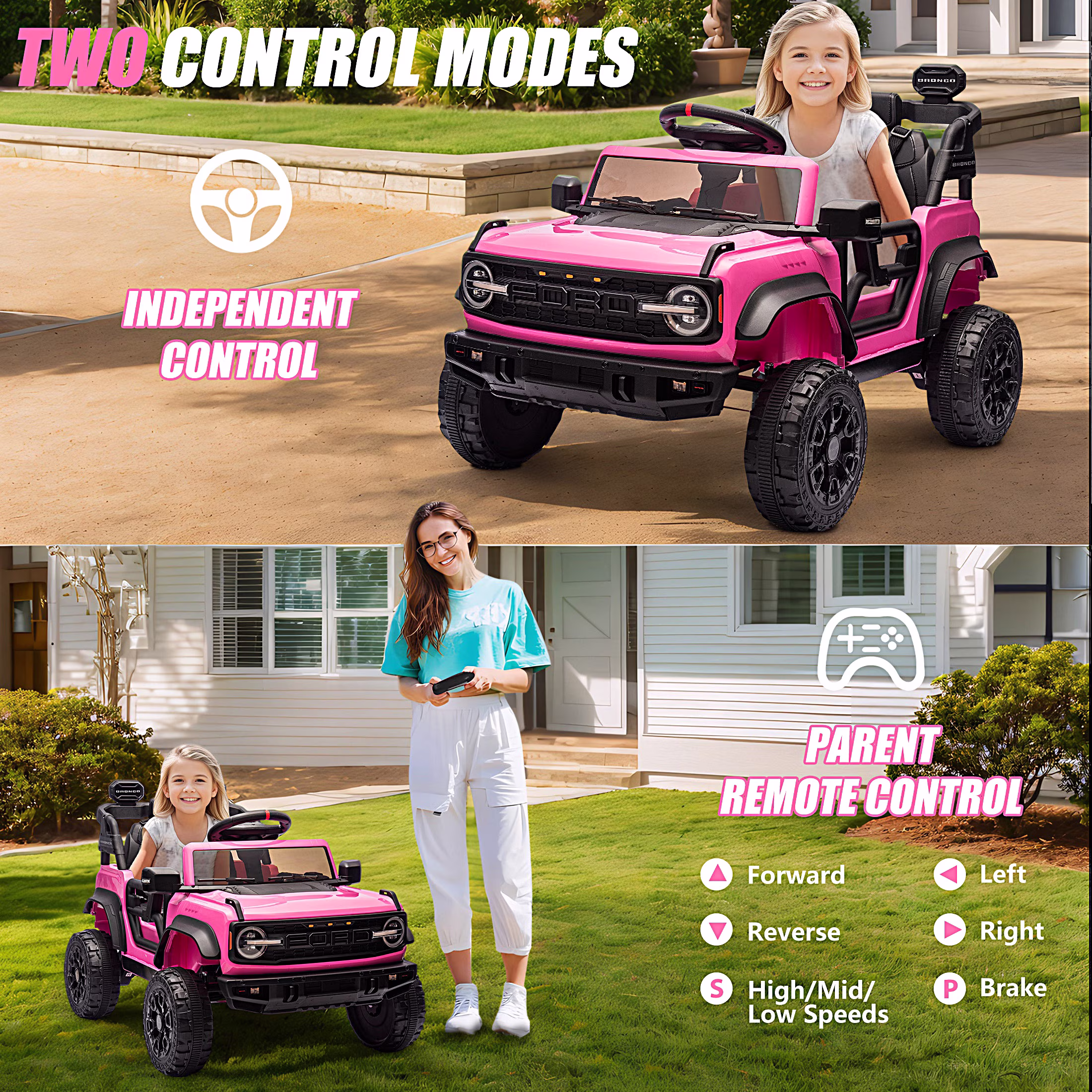 Ford Bronco Raptor 12V Powered Ride on Car, Ride on Toys with Remote Control, Electric Vehicle Ride on Trucks with Bluetooth Music, LED Light, Electric Car for Kids Boys Girls Ages 3-6, Pink - Image 3