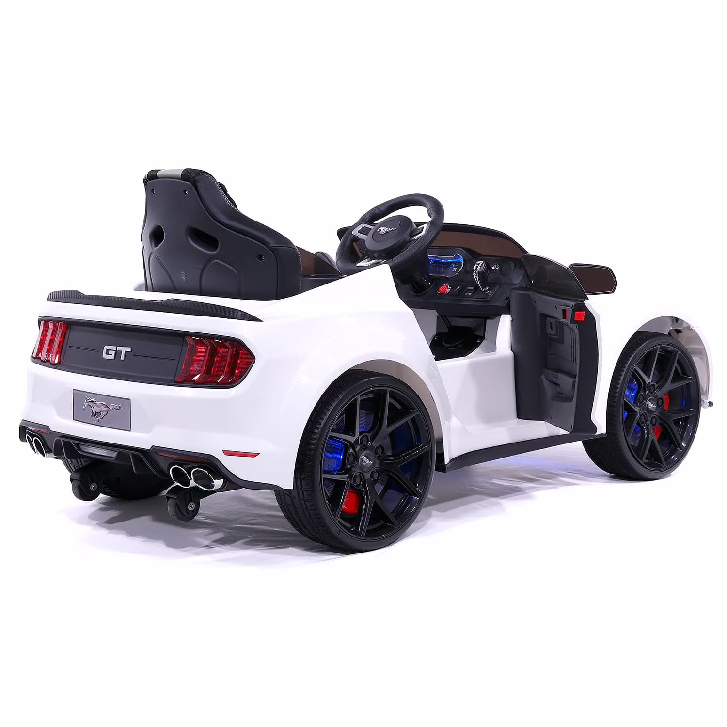 Ford Mustang GT Kids 24V Electric Ride-On Car w R/C Parental Control Remote, LED Foam wheels + Underbody LED Kit, MP3 + Wireless Music Streaming, Car Cover, Vegan Leather Seat - Image 2