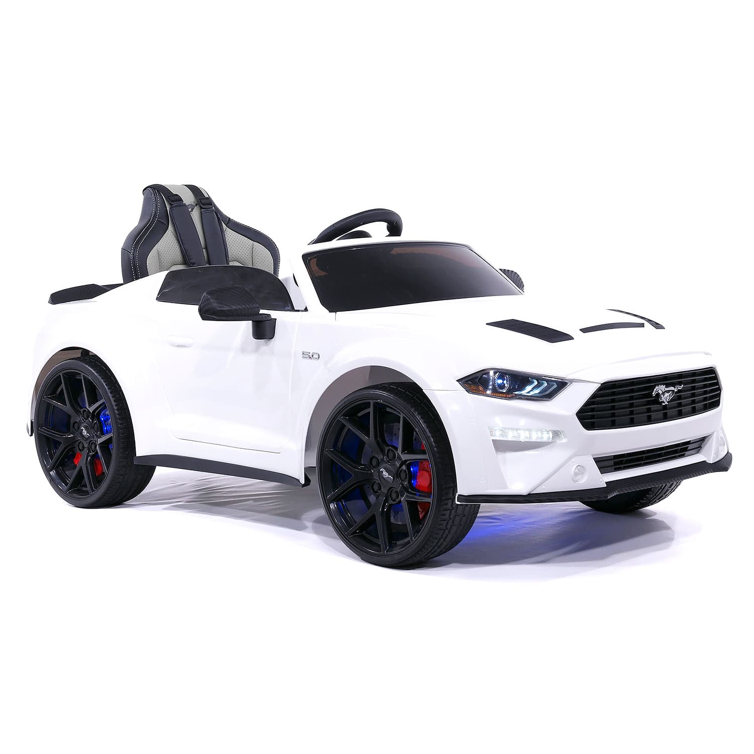 Ford Mustang GT Kids 24V Electric Ride-On Car w R/C Parental Control Remote, LED Foam wheels + Underbody LED Kit, MP3 + Wireless Music Streaming, Car Cover, Vegan Leather Seat - Image 5