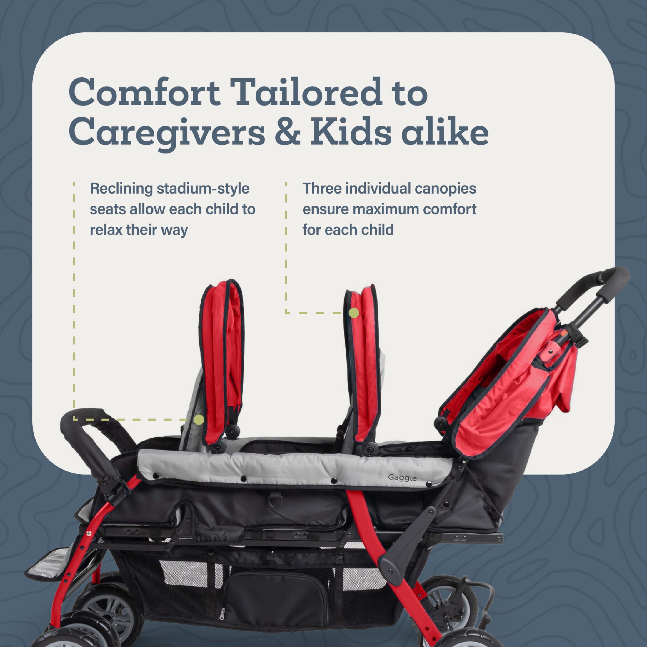 Foundations Compass Trio Triple Stroller, 3-Seat Tandem with Canopies and Reclining Seats, Black - Image 2