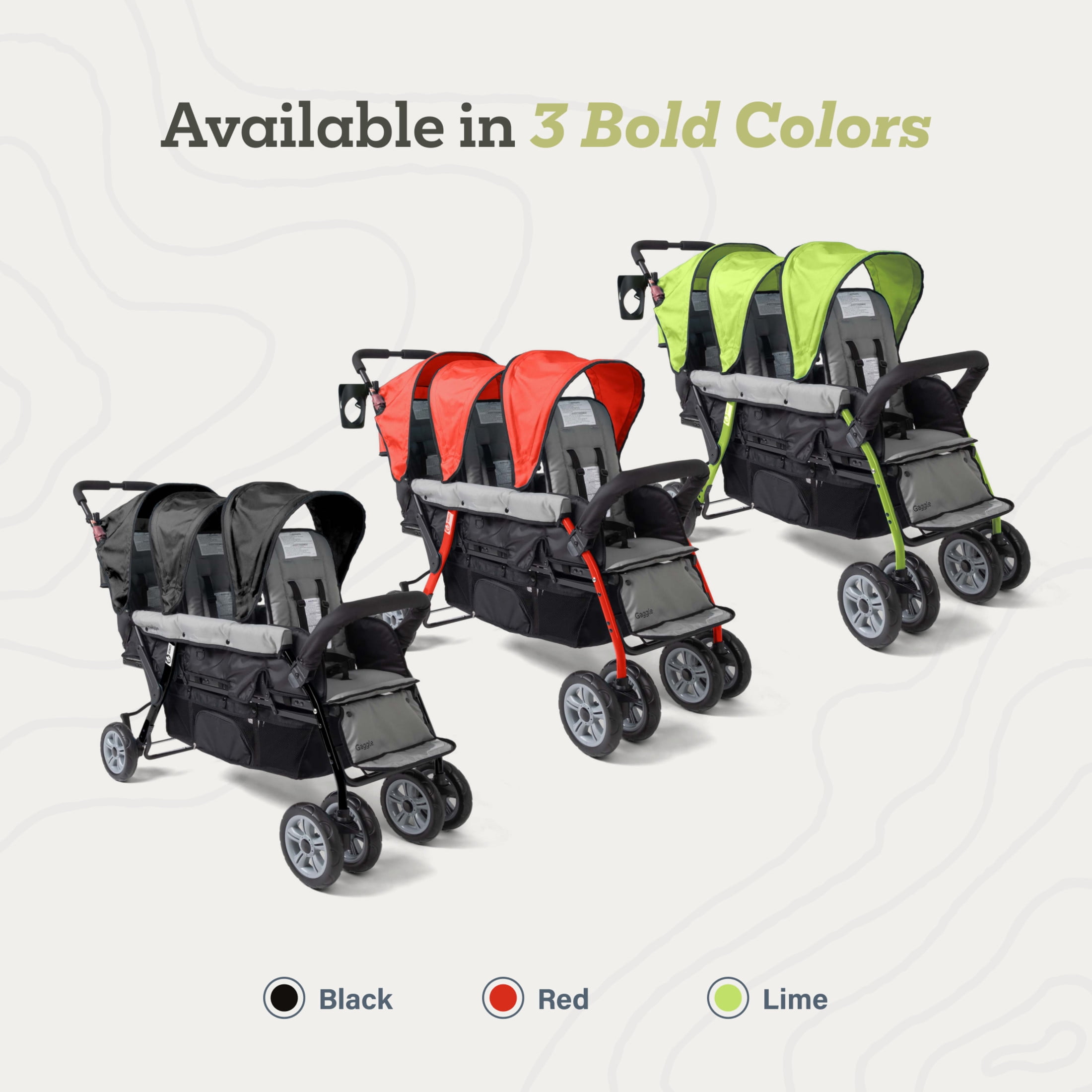 Foundations Compass Trio Triple Stroller, 3-Seat Tandem with Canopies and Reclining Seats, Black - Image 4