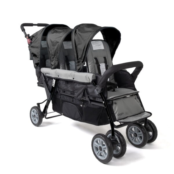 Foundations Compass Trio Triple Stroller, 3-Seat Tandem with Canopies and Reclining Seats, Black