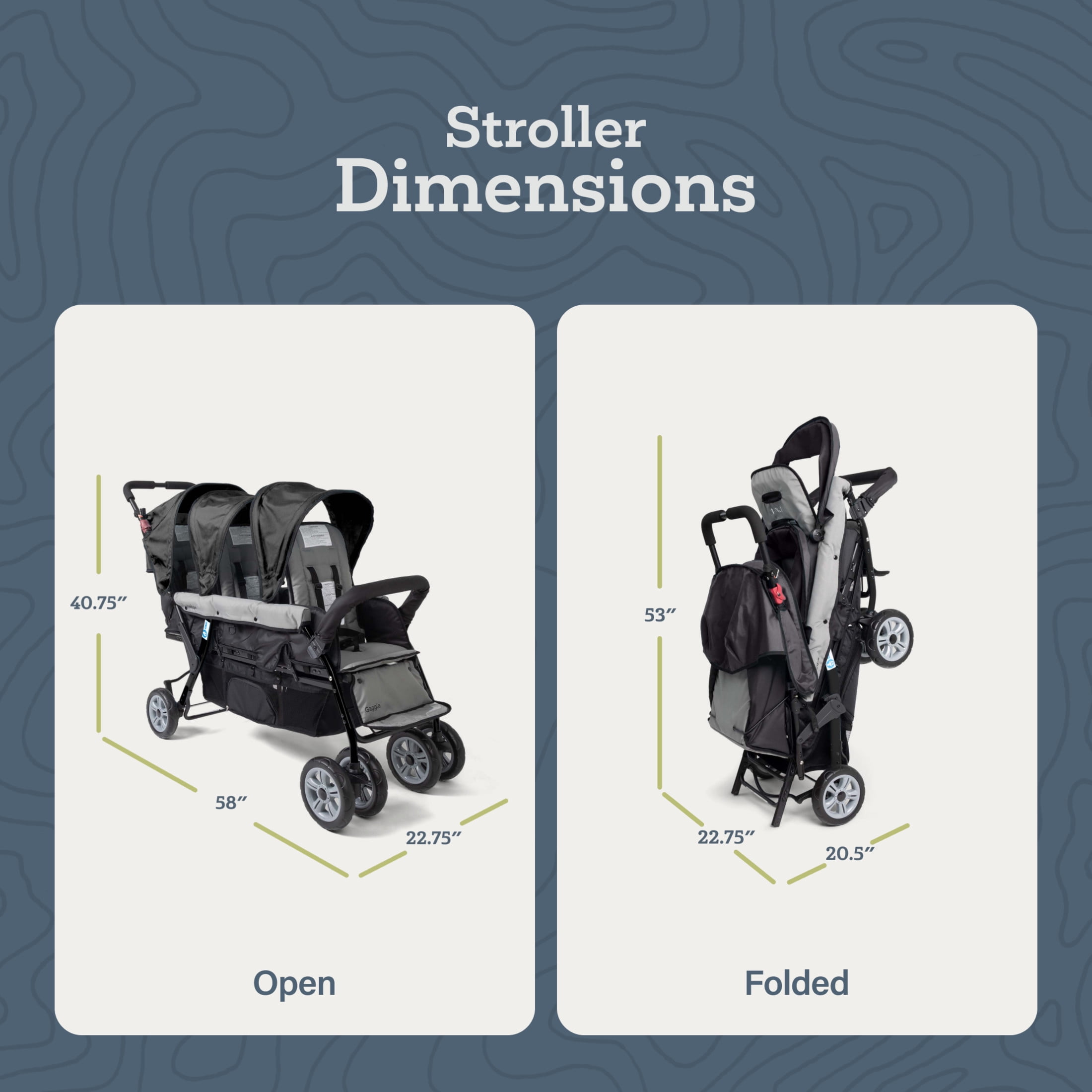 Foundations Compass Trio Triple Stroller, 3-Seat Tandem with Canopies and Reclining Seats, Black - Image 5