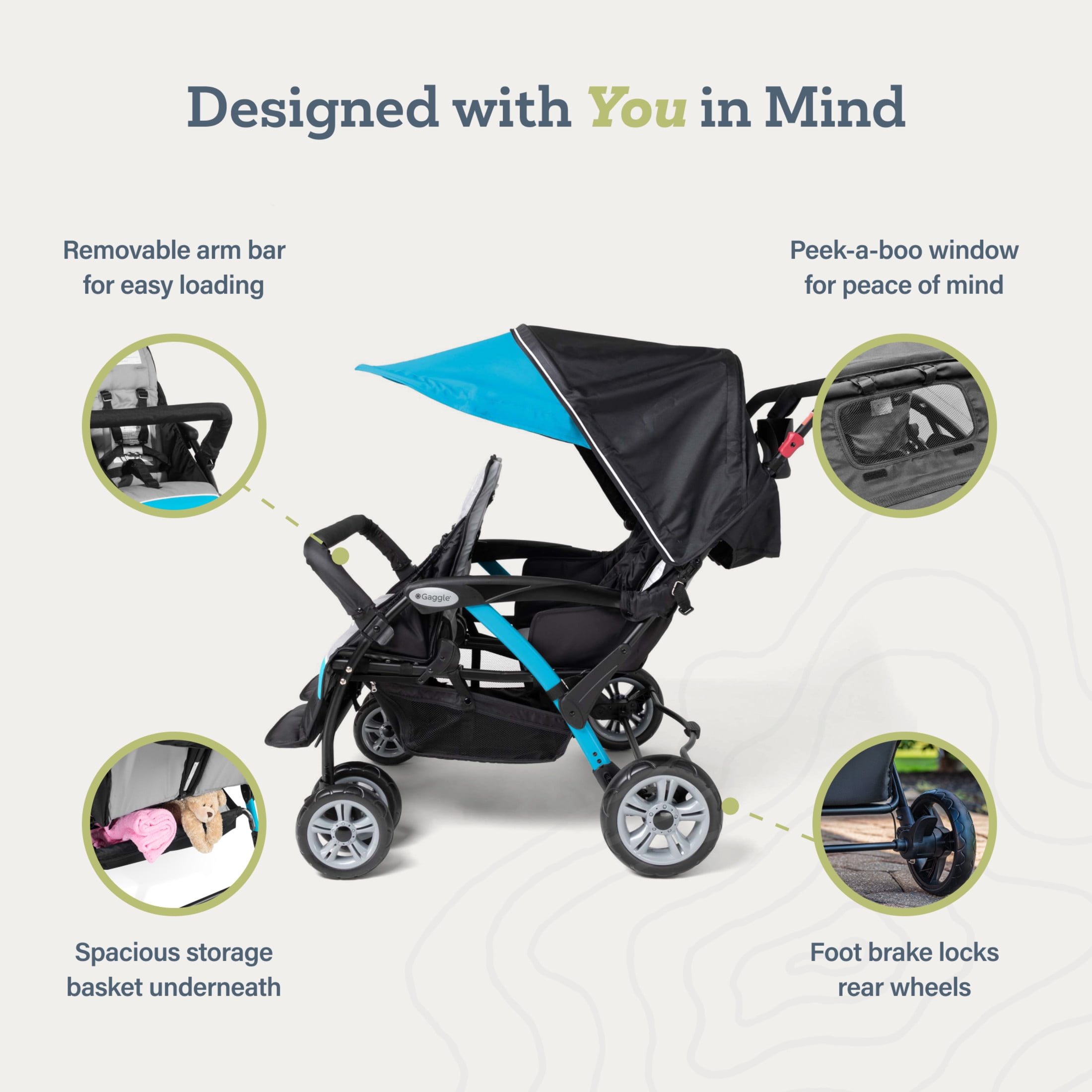 Foundations Gaggle Compass 4-Seat Quad Stroller, Reclining Seats with Canopy, Red - Image 2