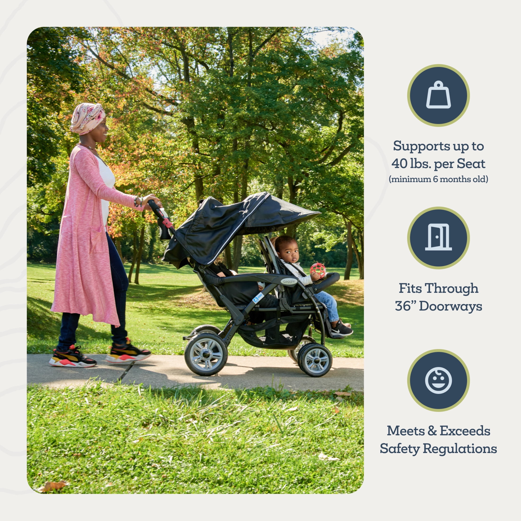 Foundations Gaggle Compass 4-Seat Quad Stroller, Reclining Seats with Canopy, Red - Image 3