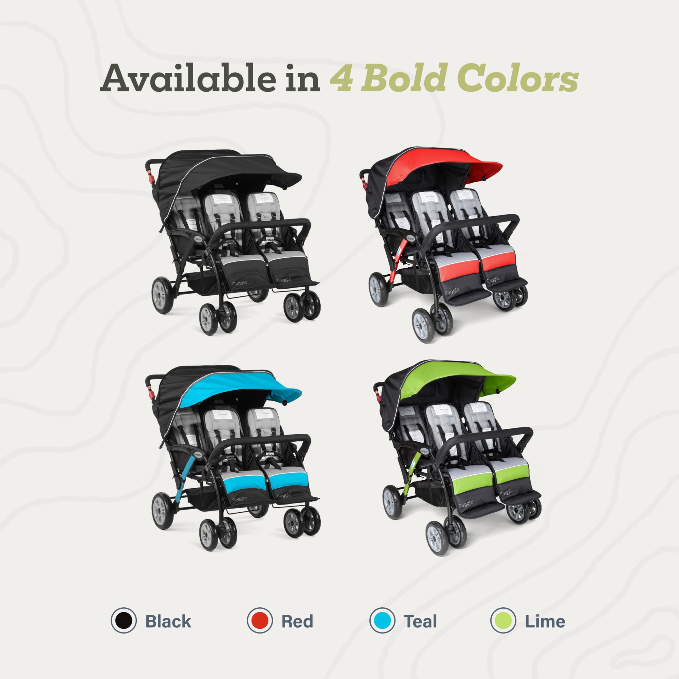 Foundations Gaggle Compass 4-Seat Quad Stroller, Reclining Seats with Canopy, Red - Image 5