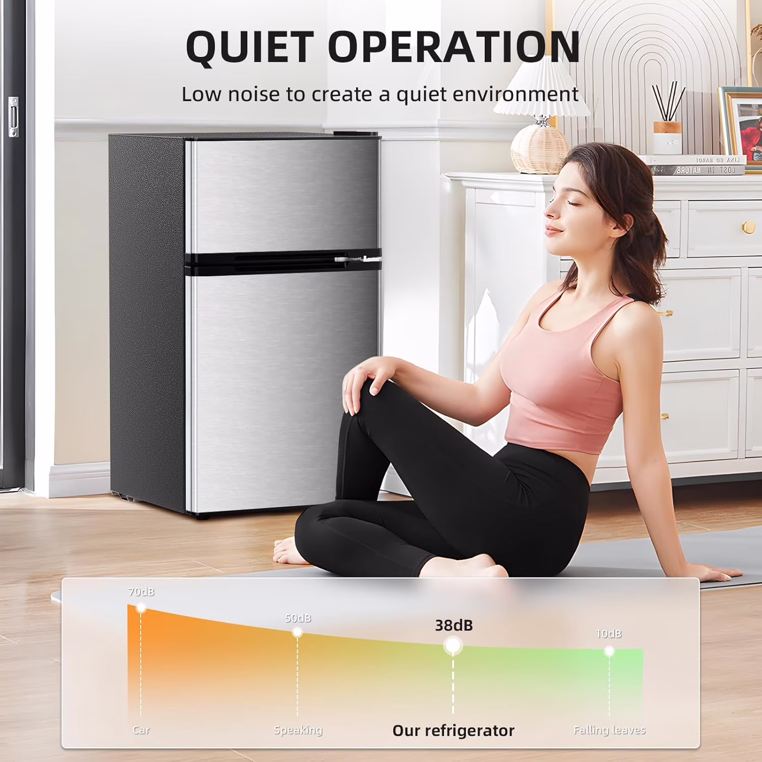 FREE VILLAGE 3.2 Cu.Ft Mini Fridge with Freezer,Compact Mini Refrigerator with Double 2 Door,Adjustable Temperature,Full Size for Home,Kitchen,Dorm,Apartment,Stainless Steel Silver - Image 5