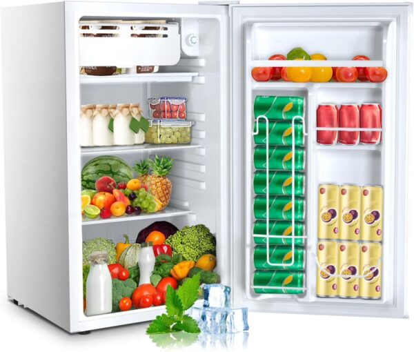 FREE VILLAGE 3.2 Cu.Ft Mini Fridge with Freezer,Small Refrigerators with 7 Adjustable Thermostat,Low Noise,Energy Saving,Compact Refrigerators for College Dorm,Office,Bedroom,Apartment,White