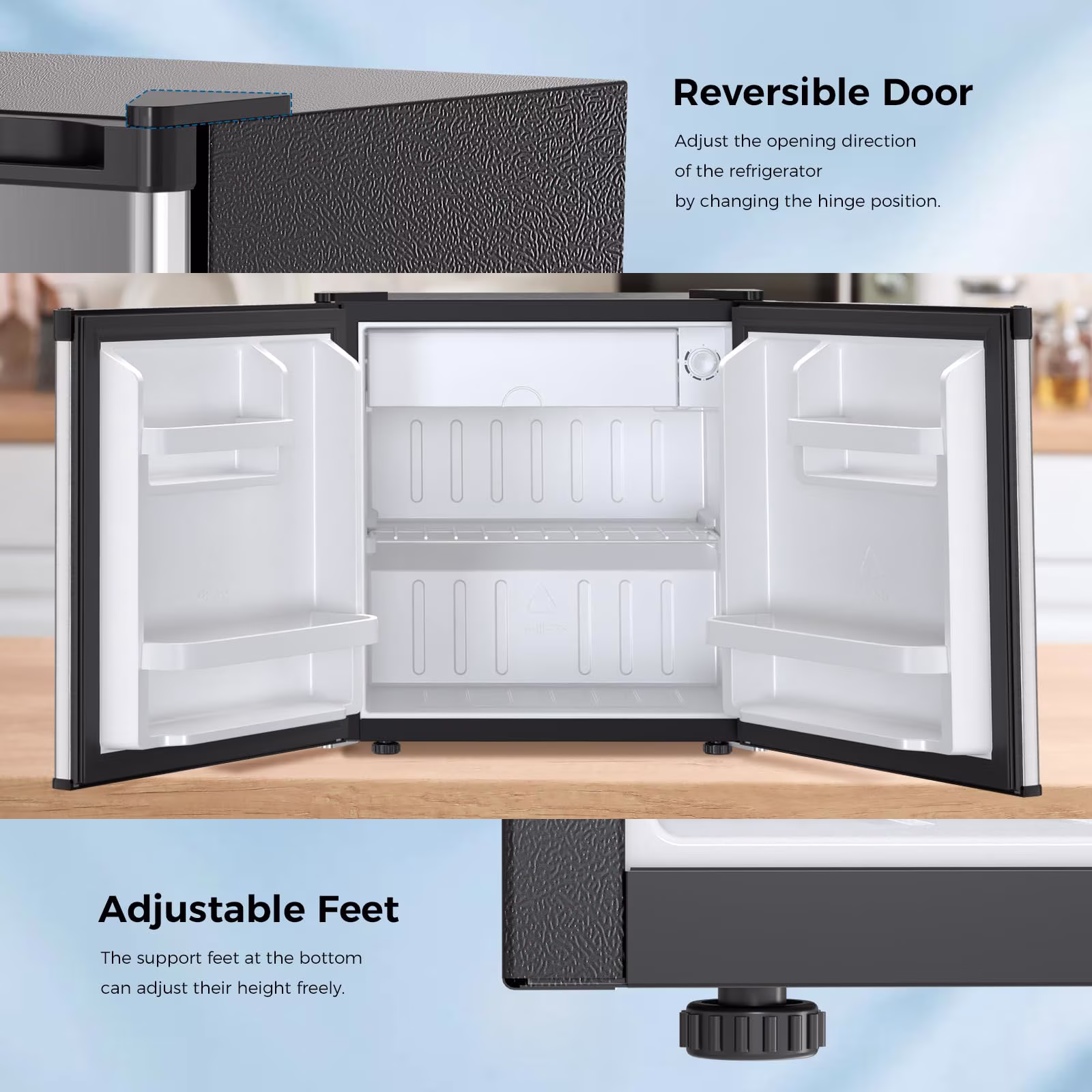FREE VILLAGE Compact Refrigerator,1.7 Cu.ft Mini Fridge with Freezer,Small Refrigerator for Dorm,Office,RV,Bedroom,Adjustable Thermostat,Low Noise,Energy-efficient,Reversible Door (Stainless steel) - Image 3