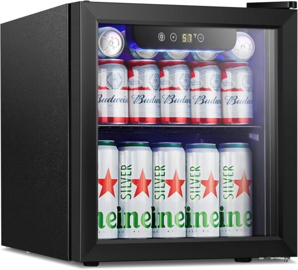FREE VILLAGE Mini Fridge 12 Bottle 48 Can Beverage Refrigerator Cooler with glass door,1.3 Cu.Ft Small Drink Fridge for Soda Wine Beer,Adjustable Temperature Control for Home Office Bar,Black