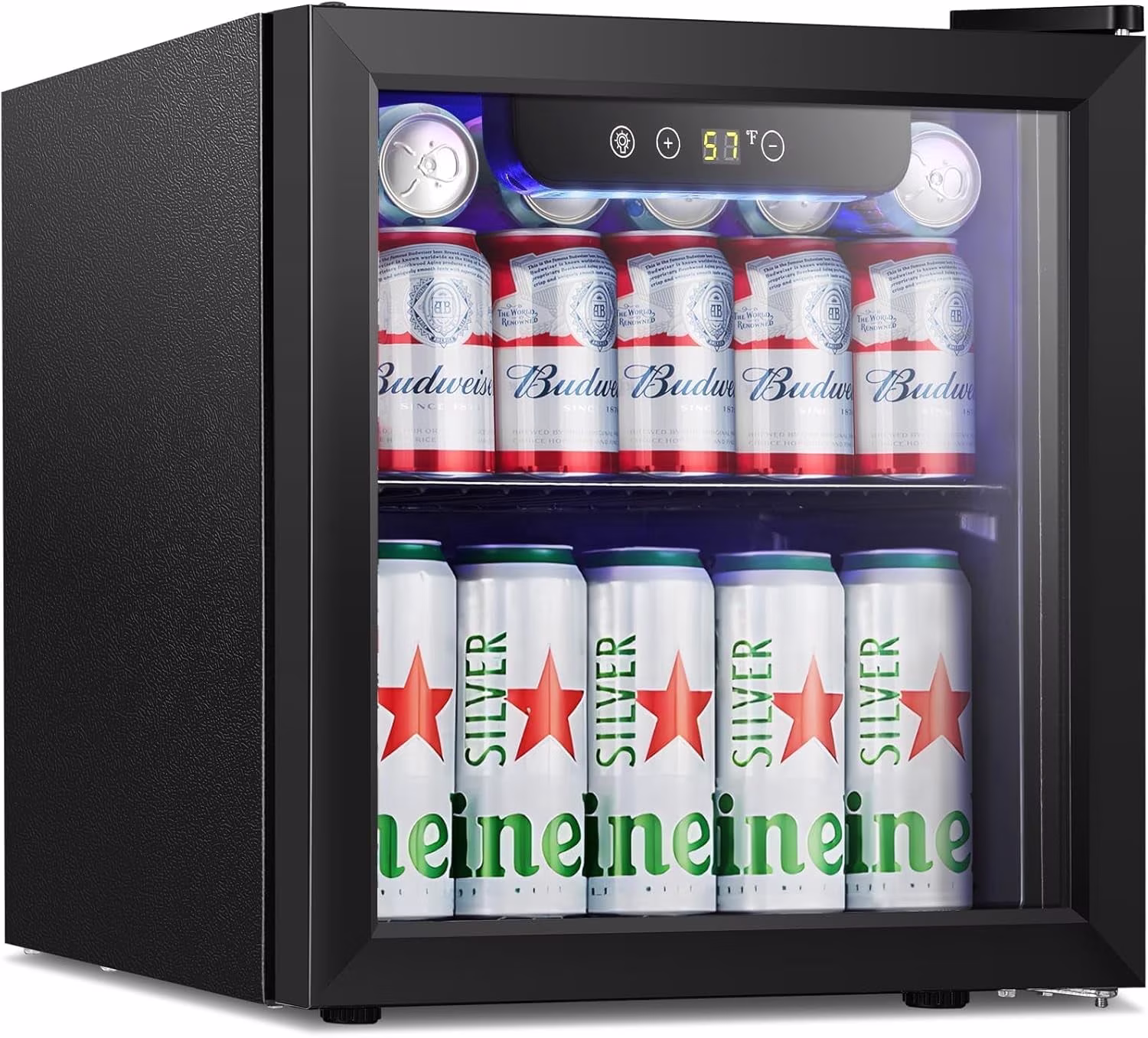 FREE VILLAGE Mini Fridge 12 Bottle 48 Can Beverage Refrigerator Cooler with glass door,1.3 Cu.Ft Small Drink Fridge for Soda Wine Beer,Adjustable Temperature Control for Home Office Bar,Black