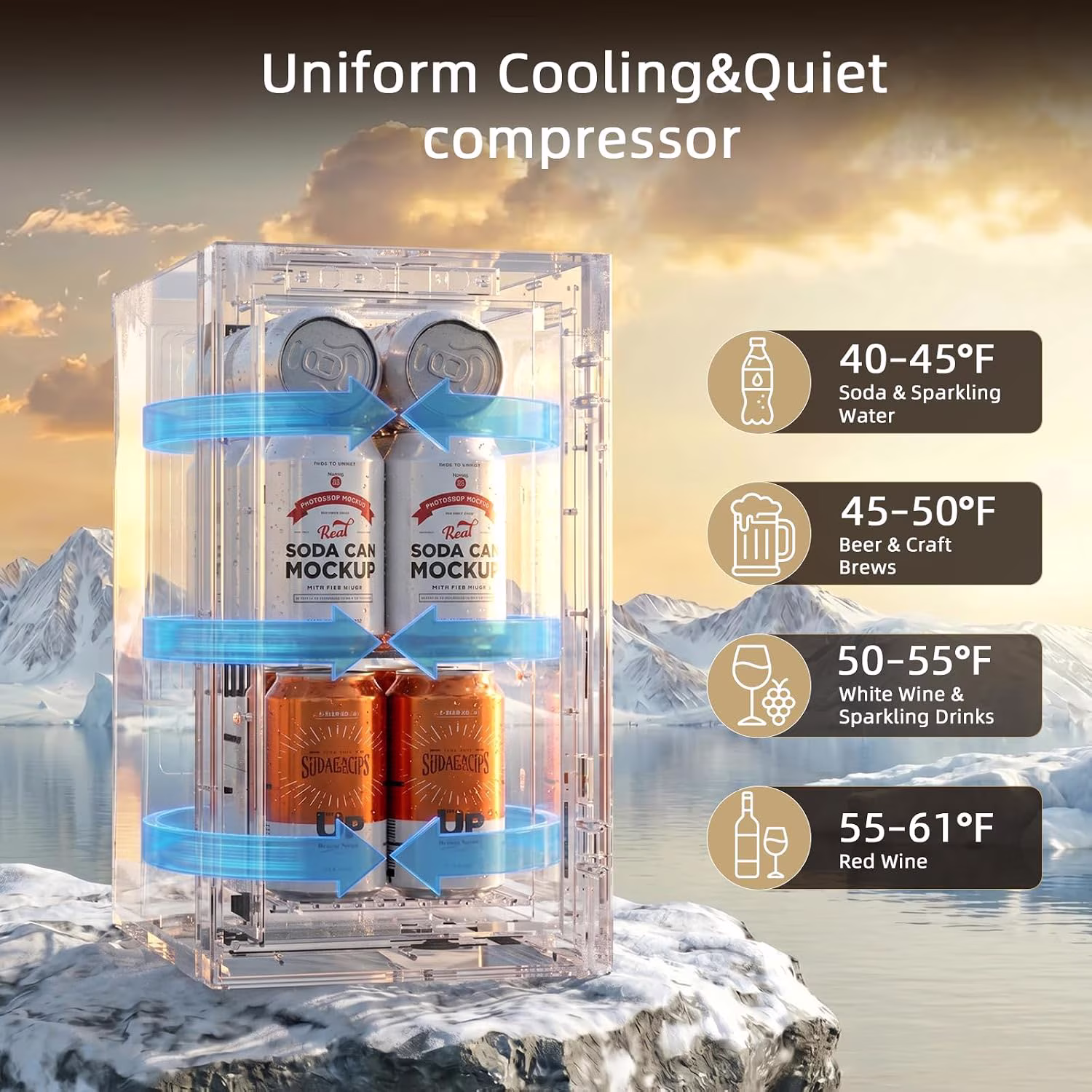 FREE VILLAGE Mini Fridge Freestanding Countertop,Beverage Refrigerator Cooler,0.35 Cuft/12 Cans Wine Cellar Drink Cooler for Soda,Canned Beer,Adjustable Temperature Control for Home Dorm Office,Black - Image 3