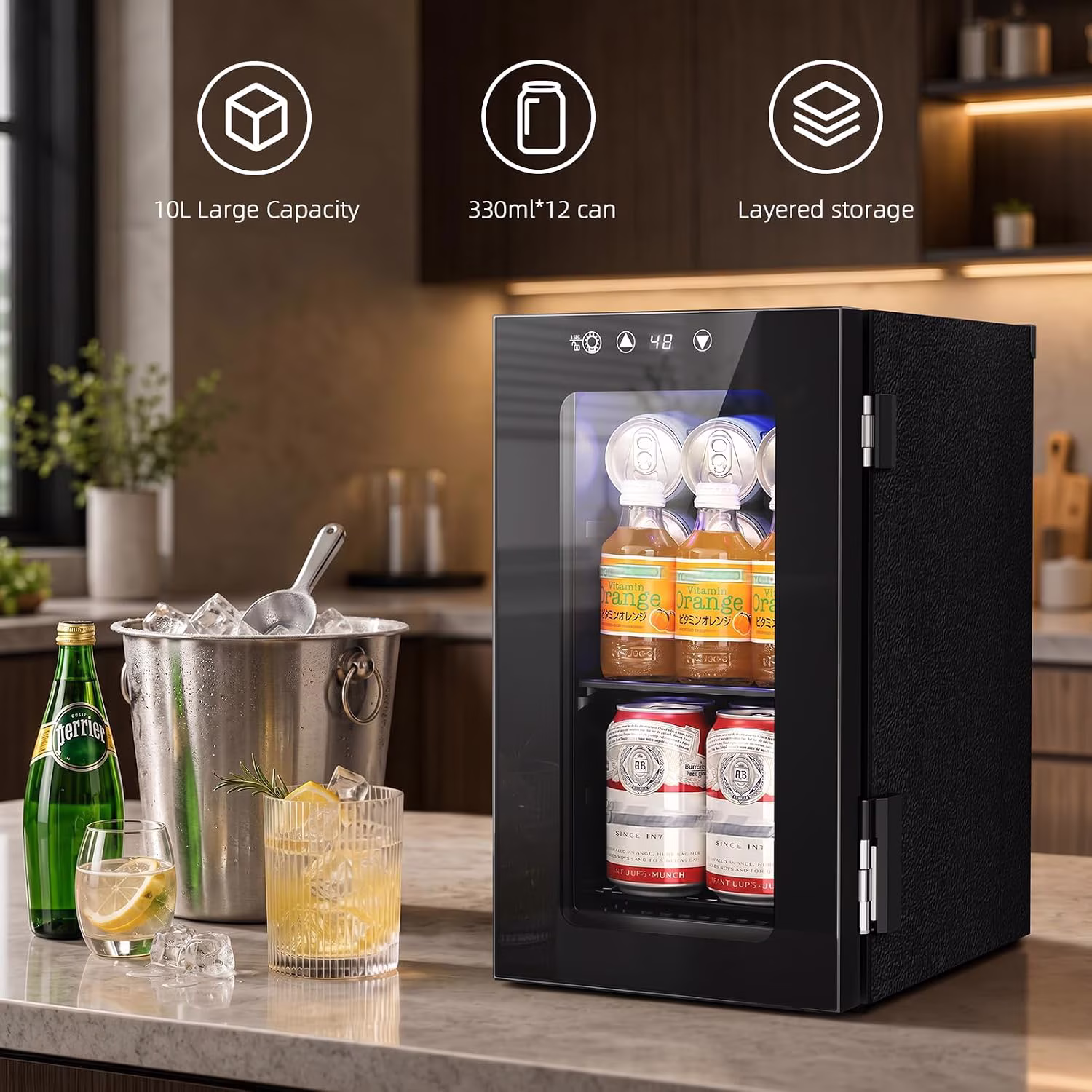 FREE VILLAGE Mini Fridge Freestanding Countertop,Beverage Refrigerator Cooler,0.35 Cuft/12 Cans Wine Cellar Drink Cooler for Soda,Canned Beer,Adjustable Temperature Control for Home Dorm Office,Black - Image 4