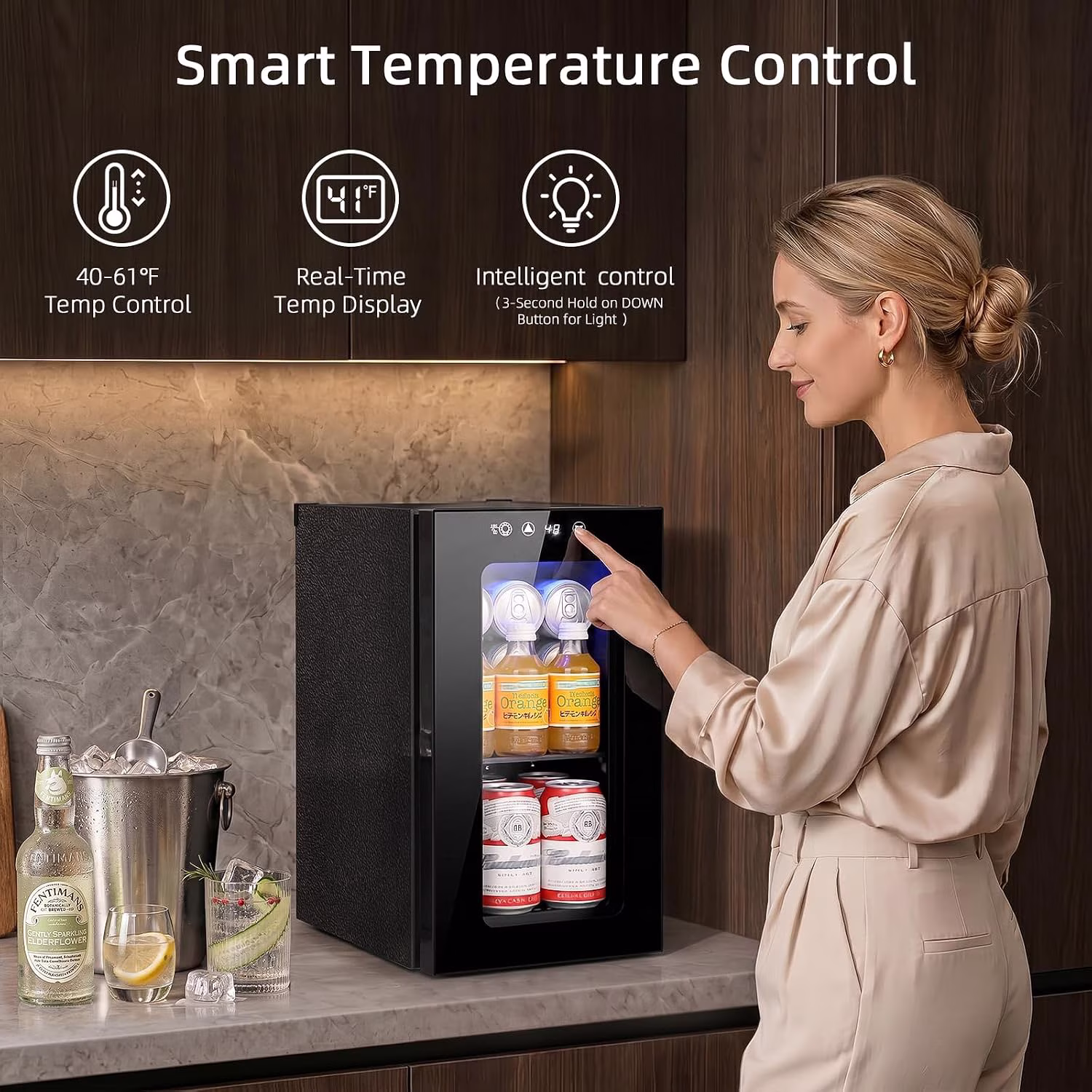 FREE VILLAGE Mini Fridge Freestanding Countertop,Beverage Refrigerator Cooler,0.35 Cuft/12 Cans Wine Cellar Drink Cooler for Soda,Canned Beer,Adjustable Temperature Control for Home Dorm Office,Black - Image 2