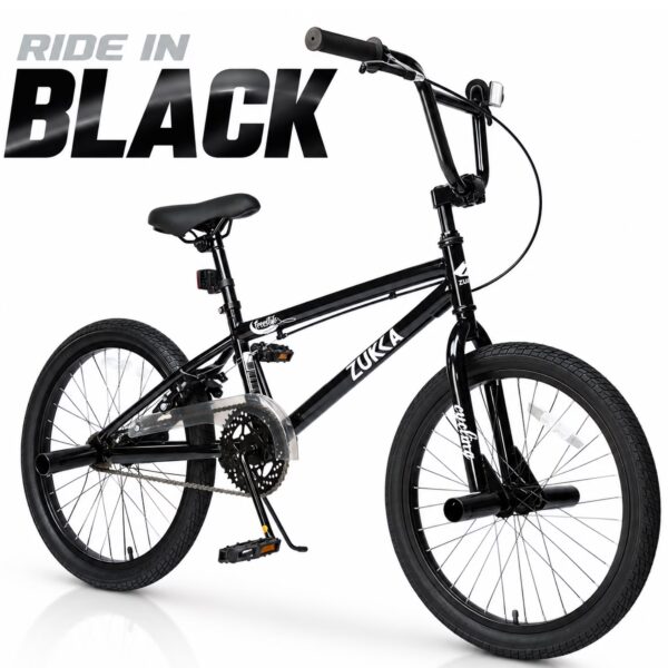 Freestyle Kids Bike 20 Inch Single Speed Children's Bicycle with BMX Pegs, Carbon Steel Frame Mountain Bike for Boys and Girls Ages 7-10 Years, Black