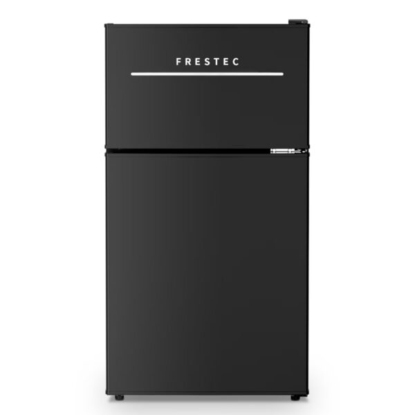 Frestec 3.2 Cu Ft 2 Door Mini Fridge with Freezer – Black, Stainless Steel, New