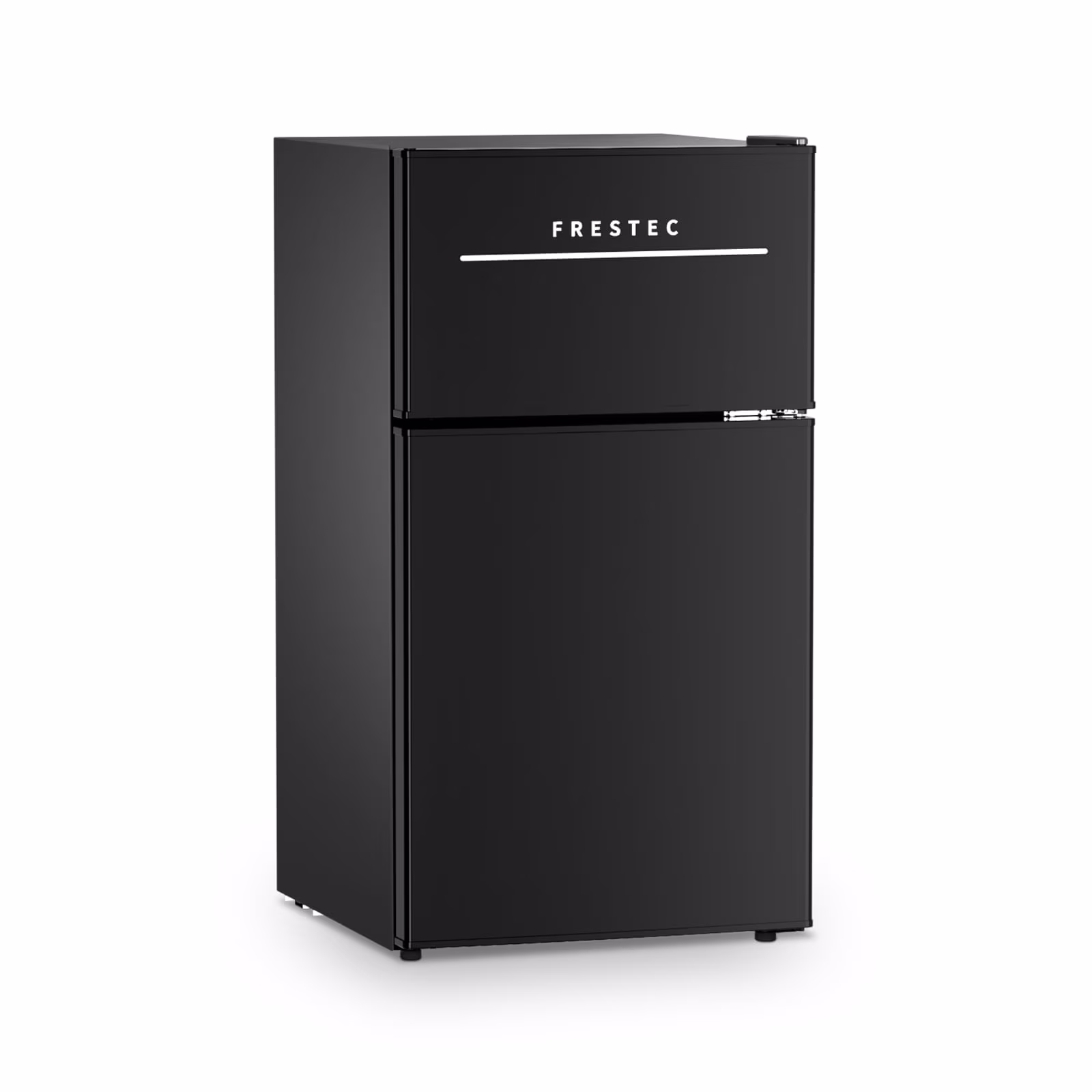 Frestec 3.2 Cu Ft Two-Door Mini Fridge with Freezer – Black, Stainless Steel, New