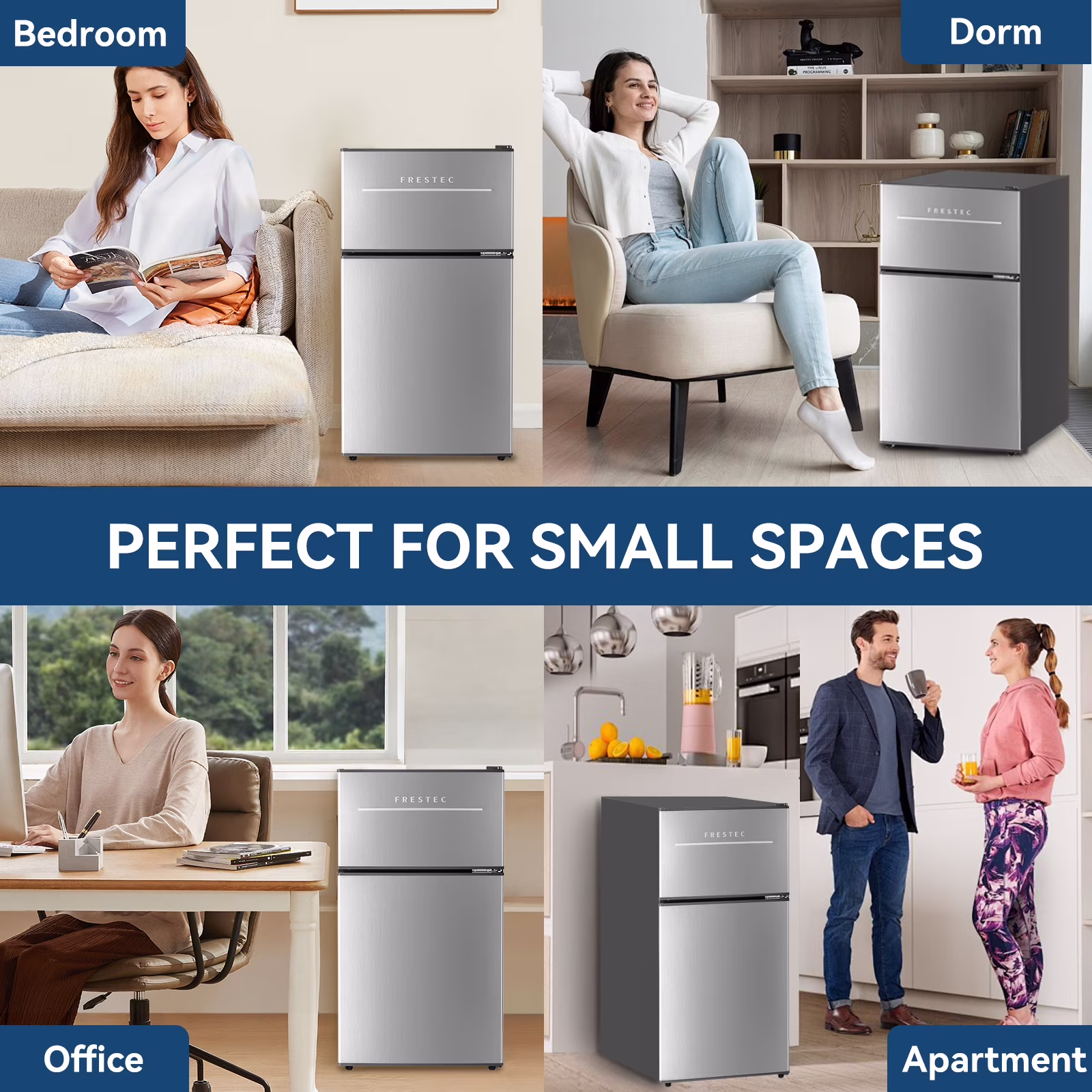 Frestec 3.2 Cu ft Two Door Mini Fridge with Freezer, Grey, E-Star,New,FTC30RE-SS - Image 4
