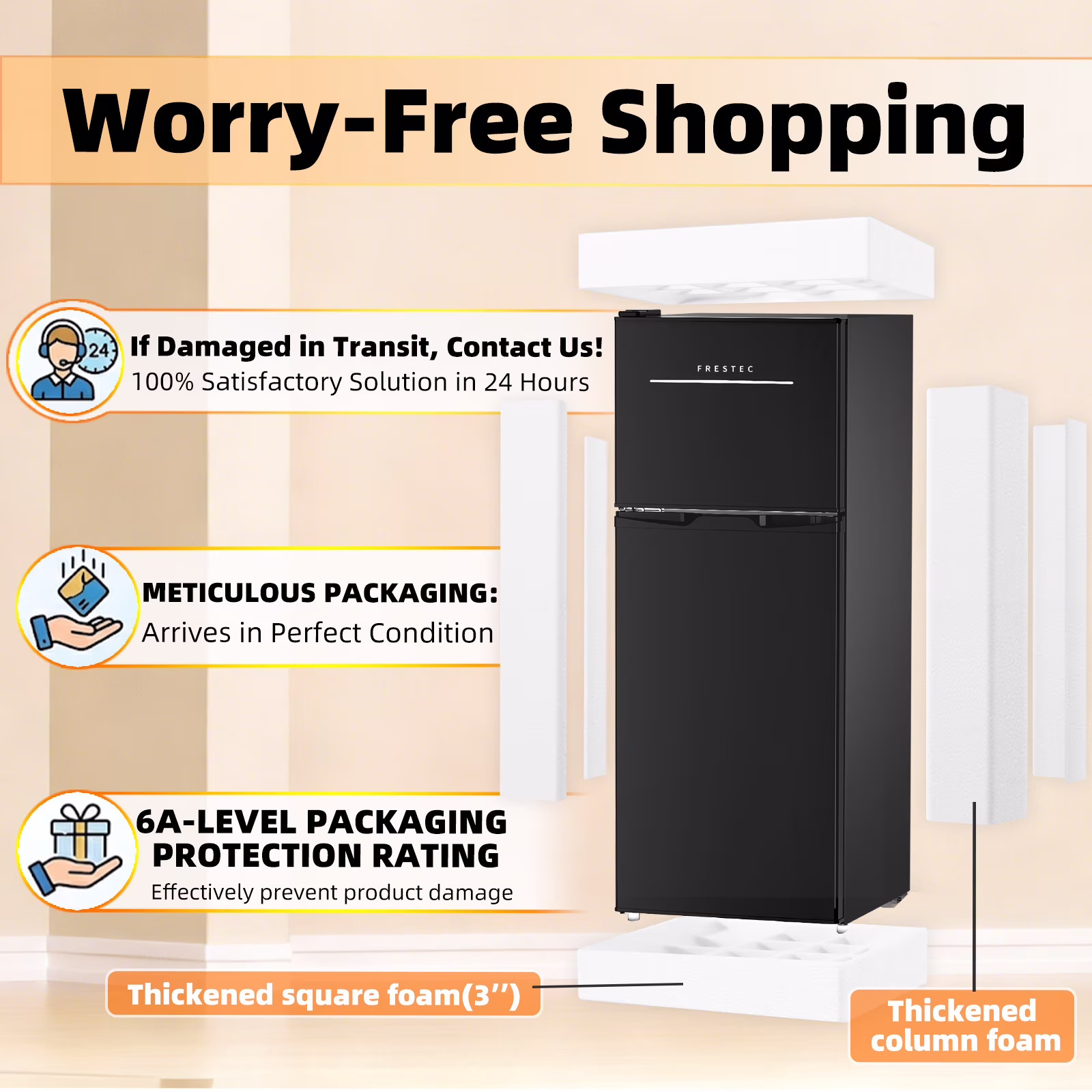 Frestec 4.7 Cu.Ft Mini Fridge with Freezer, Double Door Mini Fridge with Top Freezer, 7 Temperature Settings, Adjustable Shelves, Black - Image 5