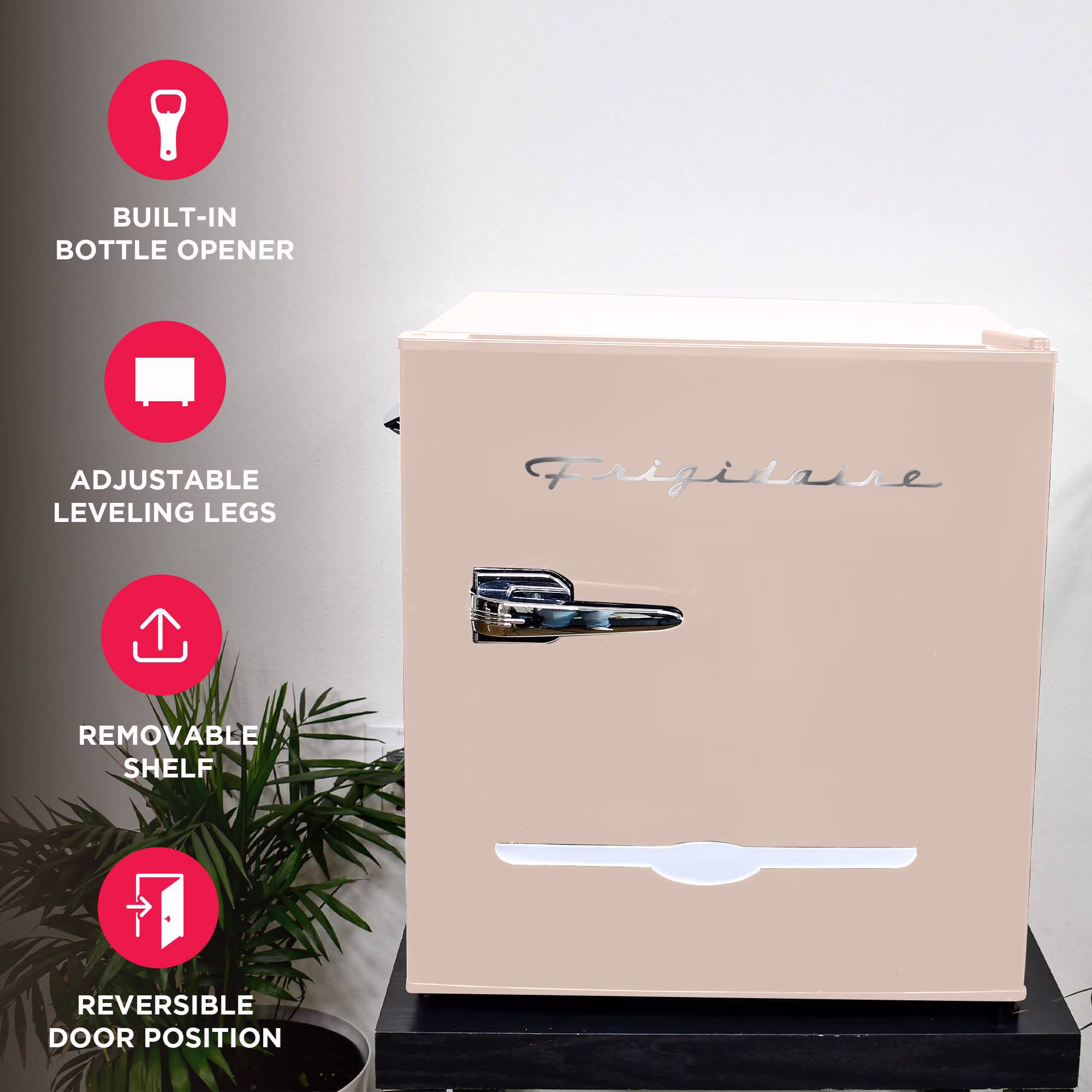 Frigidaire 1.6 Cu. ft. Compact Retro Refrigerator with Chiller Compartment, Mini Fridge with Side Bottle Opener, Coral - Image 4