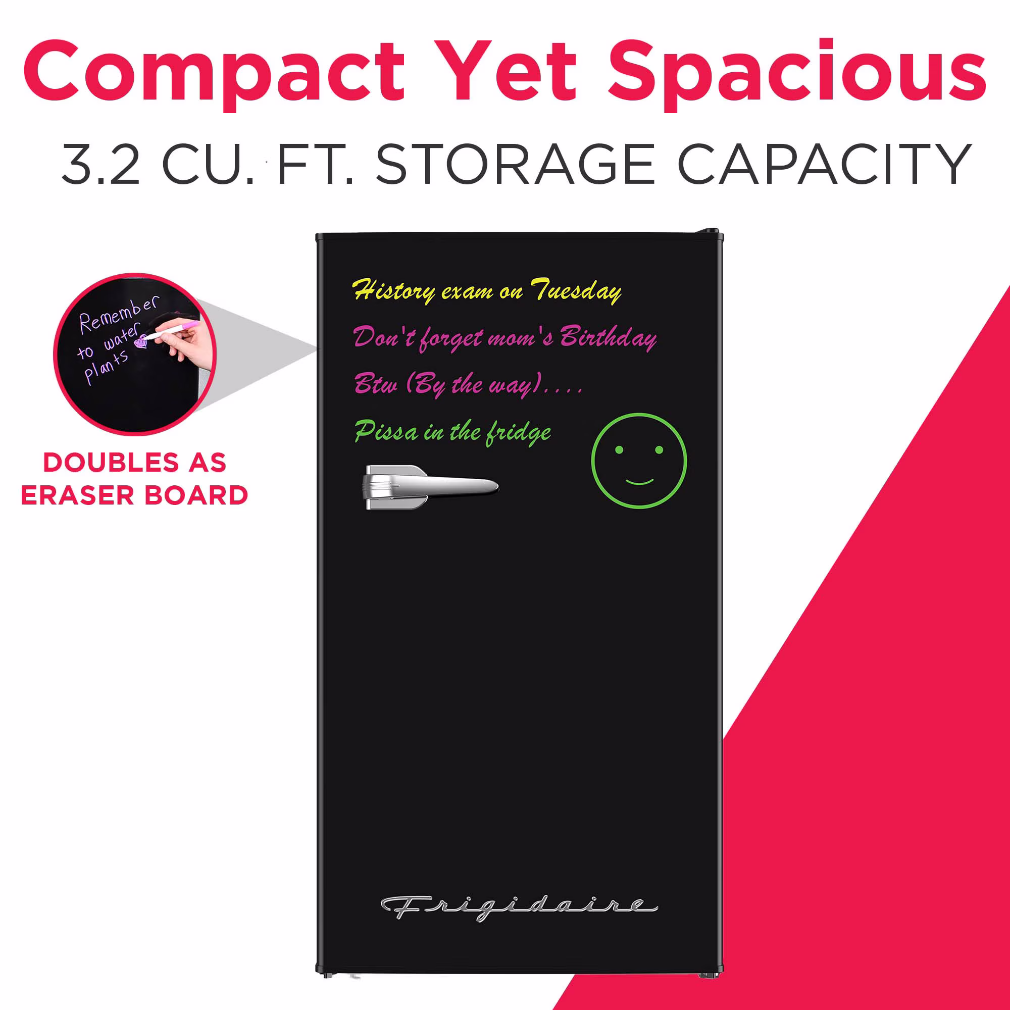 Frigidaire 3.2 Cu ft. Dry Erase Retro Refrigerator, 91L Compact Fridge with Chiller Compartment, Black - Image 4