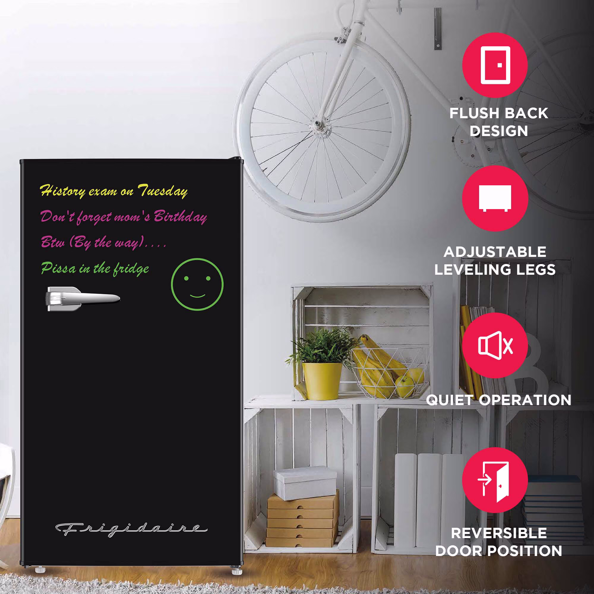 Frigidaire 3.2 Cu ft. Dry Erase Retro Refrigerator, 91L Compact Fridge with Chiller Compartment, Black - Image 2