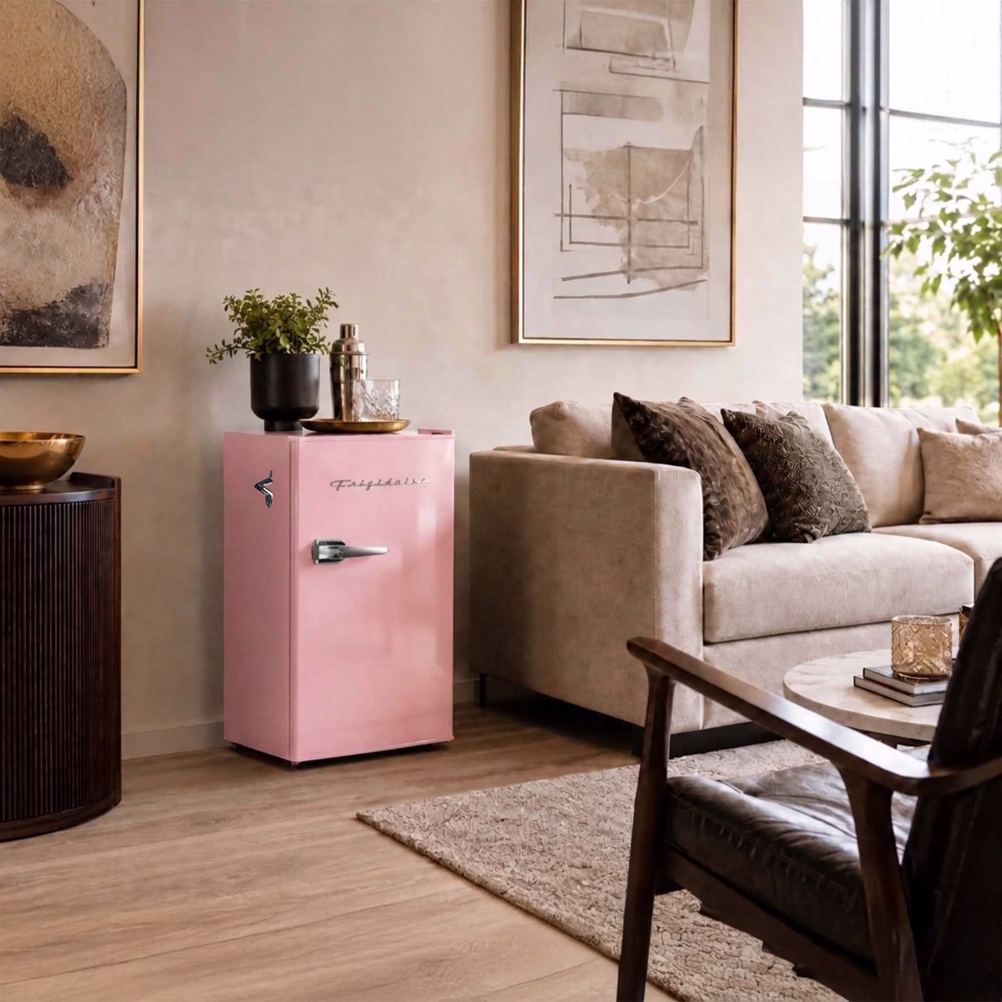 Frigidaire 3.2 Cu. ft. Retro Compact Refrigerator with Chiller Compartment, Mini Fridge with Side Bottle Opener, Pink - Image 3