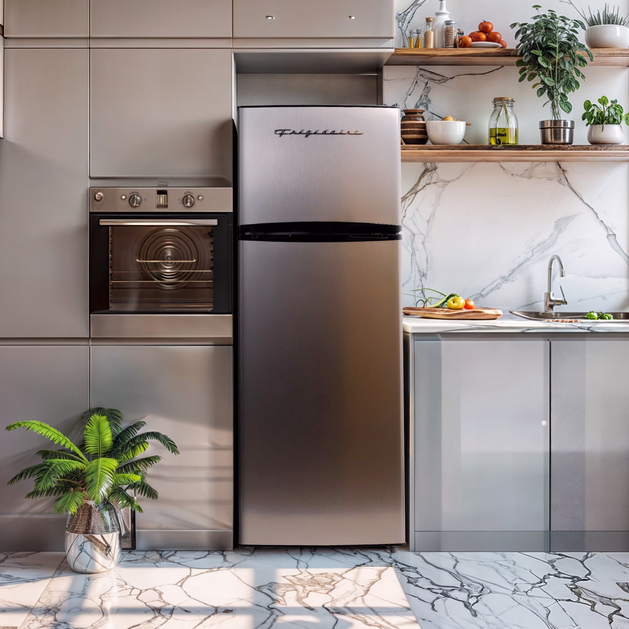 Frigidaire 7.5 Cu. ft. Retro Refrigerator, 21 in. Top-Freezer Fridge in Platinum, EFR749 - Image 4