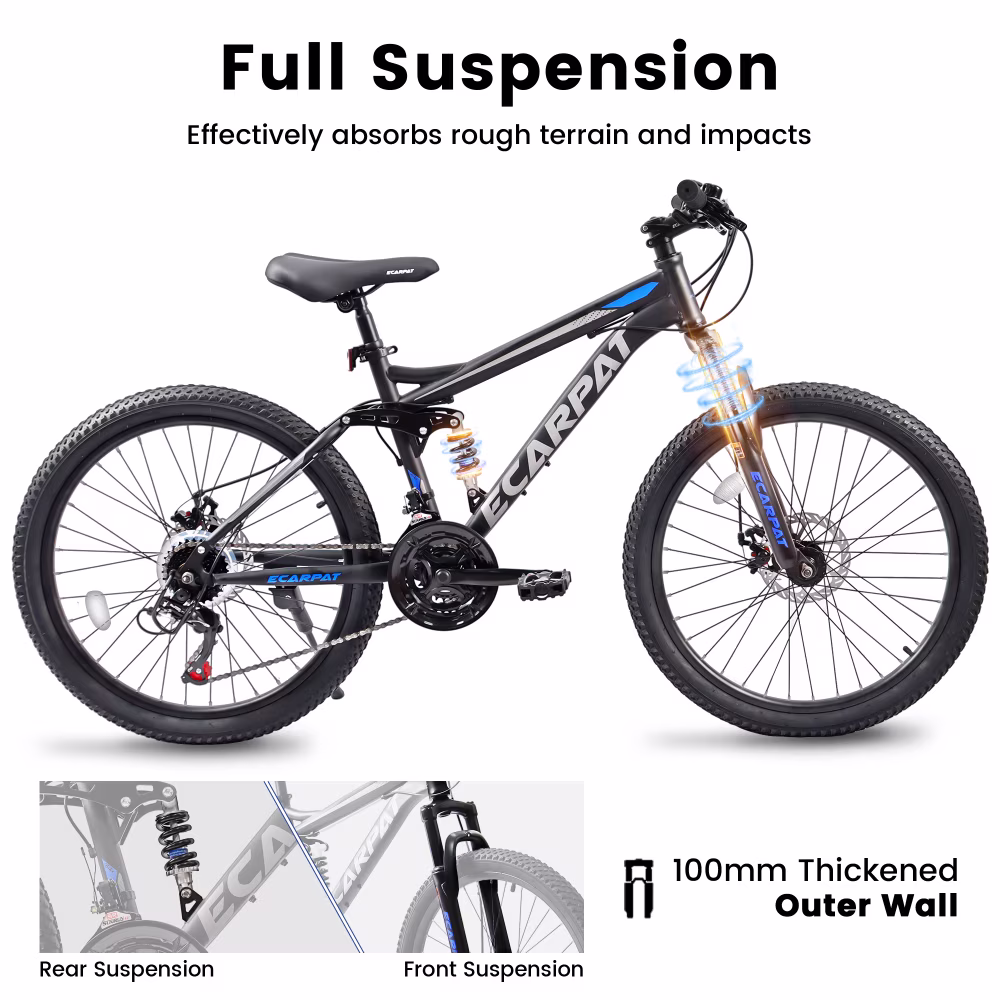 Full Suspension Mountain Bike24 / 27.5 Inch, 21-Speed Steel Frame Mountain Bicycle with Dual Disc Brakes for Men Women Off-Road Trail Bike - Image 2
